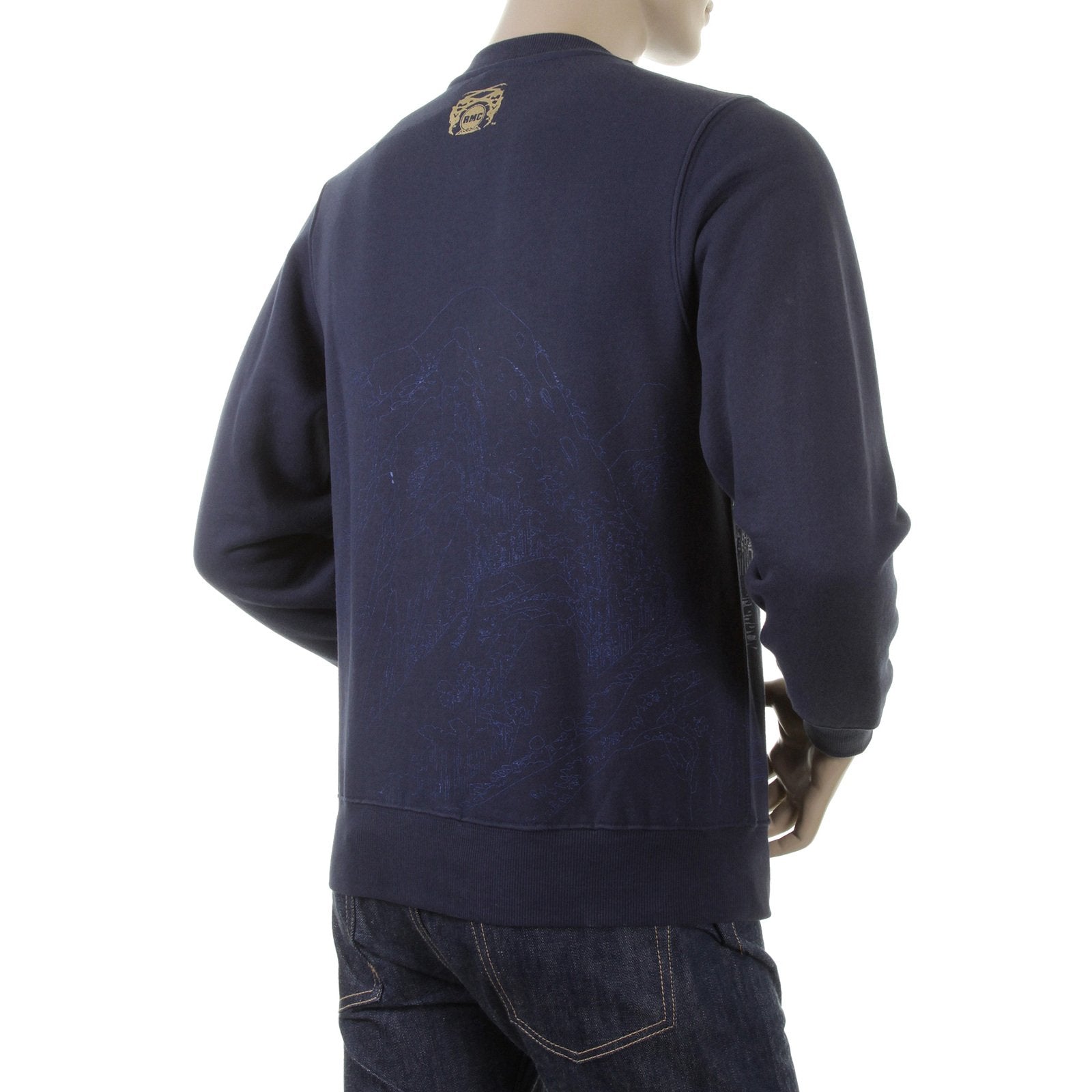 RMC MARTIN KSOHOH LARGE FITTING NAVY BLUE RWC141161 CREW NECK TOYO STORY MOUNTAIN PRINTED SWEATSHIRT REDM0945