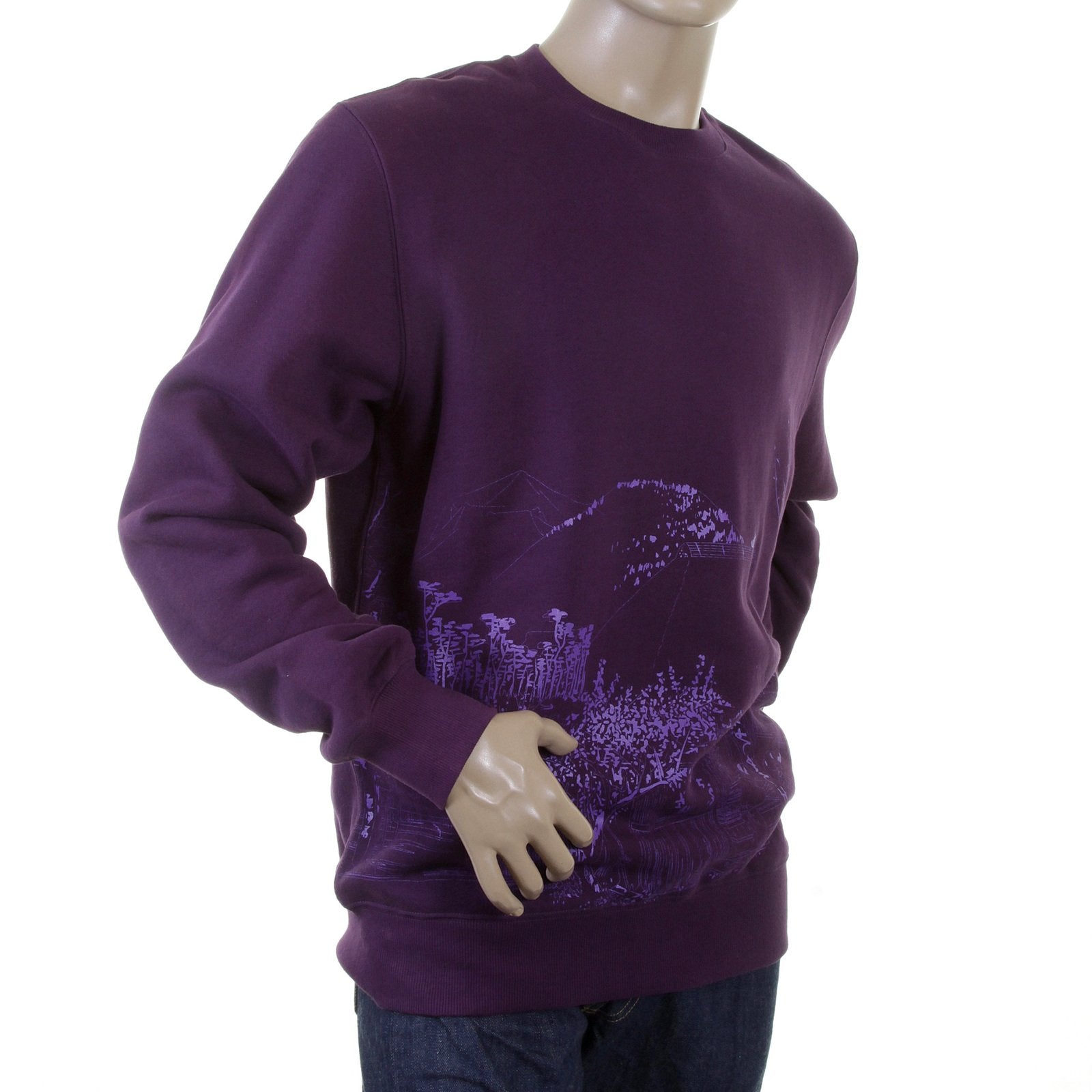 RMC MARTIN KSOHOH LARGE FITTING PURPLE RWC141161 CREW NECK LILAC TOYO STORY MOUNTAIN PRINTED SWEATSHIRT REDM0946