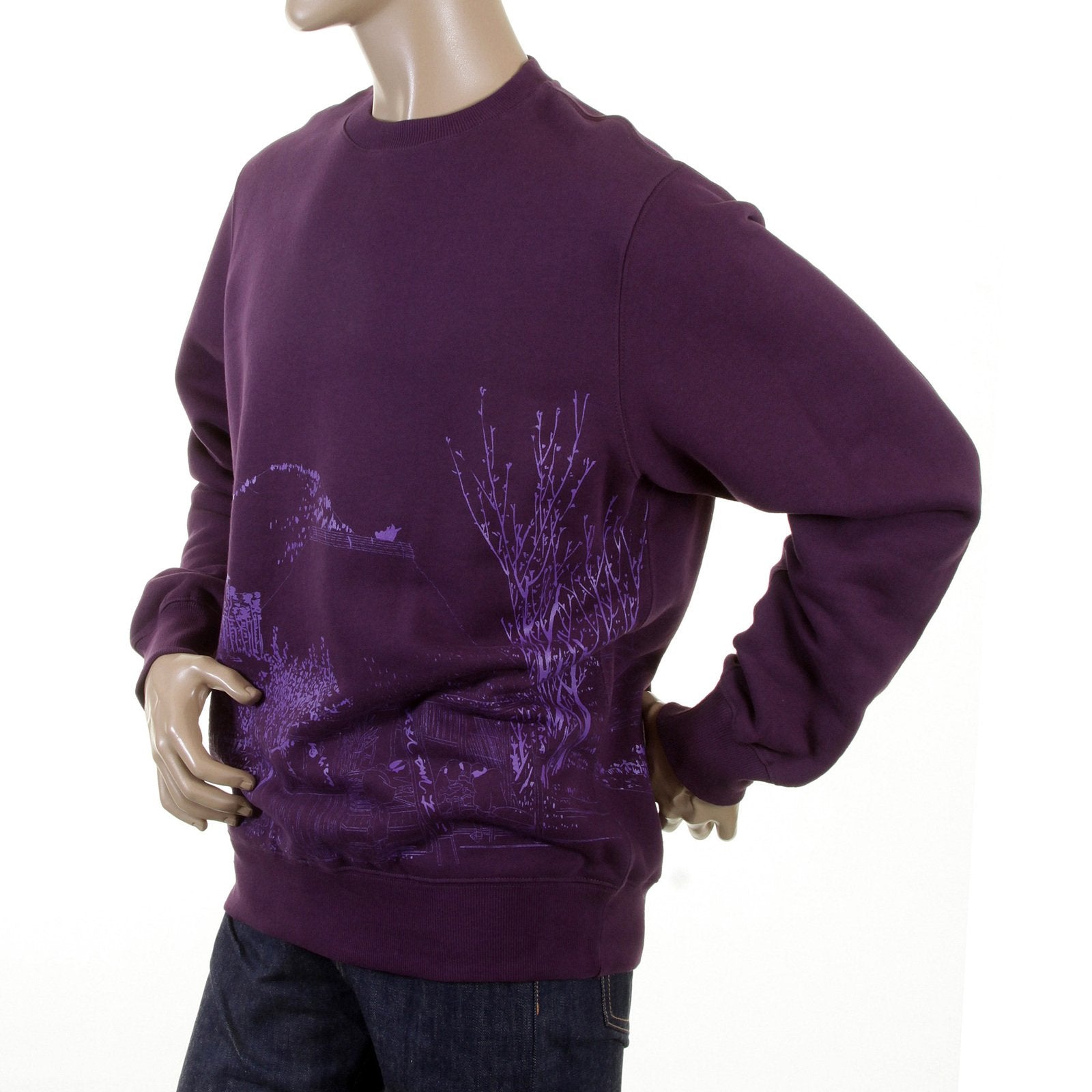 RMC MARTIN KSOHOH LARGE FITTING PURPLE RWC141161 CREW NECK LILAC TOYO STORY MOUNTAIN PRINTED SWEATSHIRT REDM0946