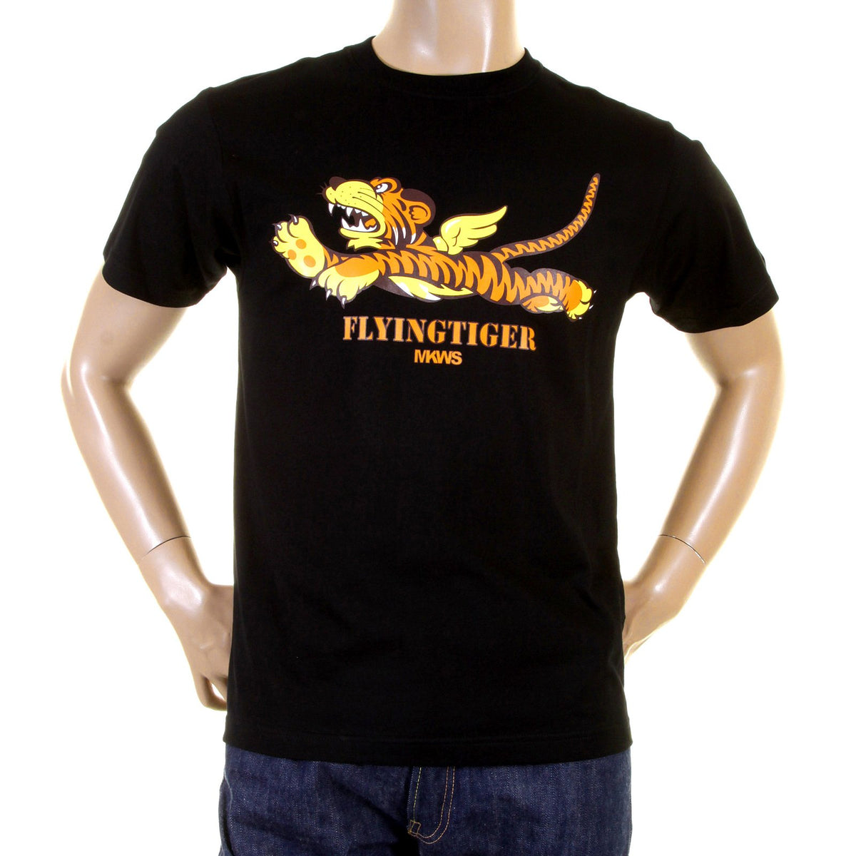 RMC MARTIN KSOHOH FLYING TIGER PRINTED CREW NECK RQT11024 SHORT SLEEVE REGULAR FIT BLACK T-SHIRT REDM0061