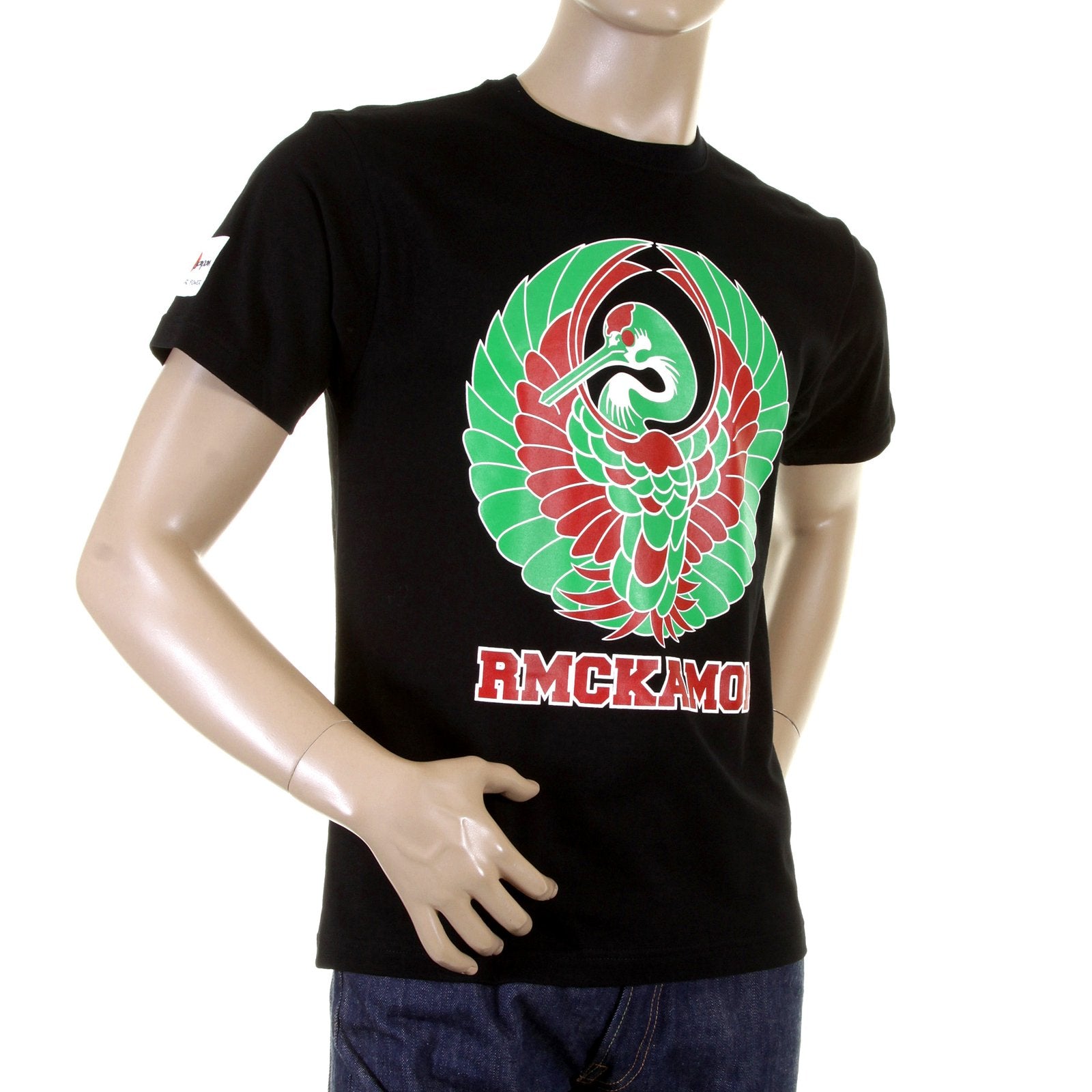 RMC JEANS REGULAR FIT RQT11072 MENS SHORT SLEEVE BLACK CREWNECK T-SHIRT WITH JAPANESE KAMON PRINT REDM0951