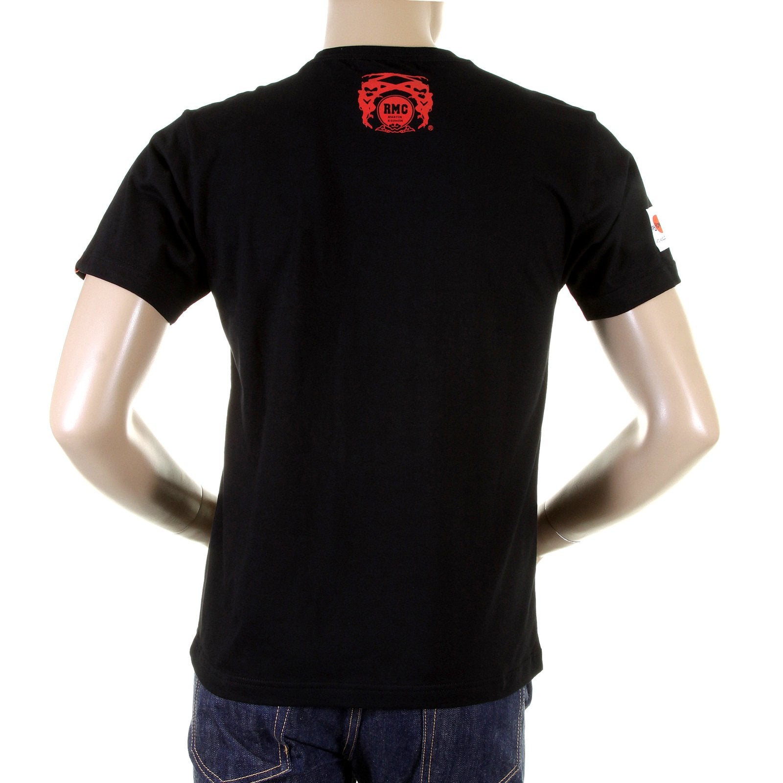 RMC JEANS REGULAR FIT RQT11072 MENS SHORT SLEEVE BLACK CREWNECK T-SHIRT WITH JAPANESE KAMON PRINT REDM0951