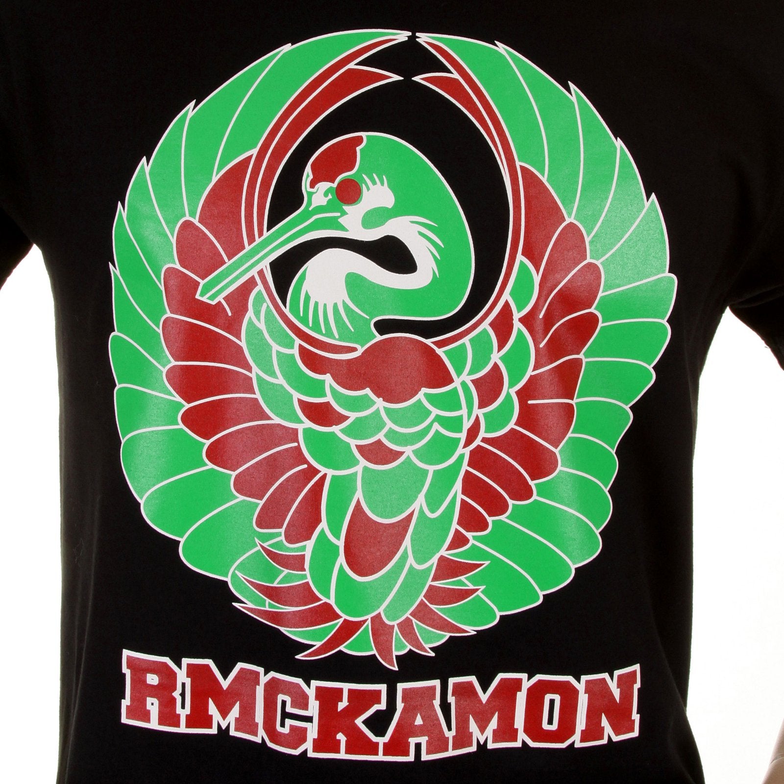 RMC JEANS REGULAR FIT RQT11072 MENS SHORT SLEEVE BLACK CREWNECK T-SHIRT WITH JAPANESE KAMON PRINT REDM0951