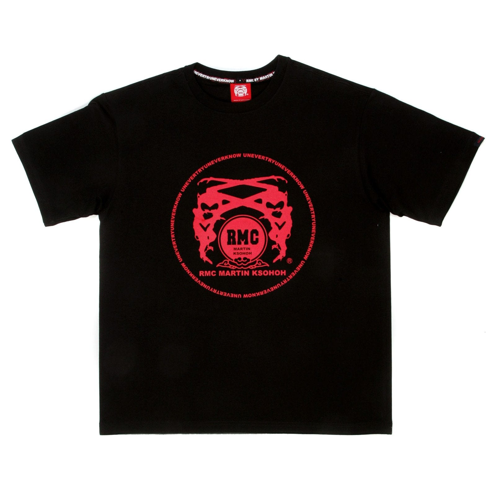 RMC MARTIN KSOHOH REGULAR FIT SHORT SLEEVE CREW NECK BLACK T SHIRT WITH RED LOGO PRINT REDM0099