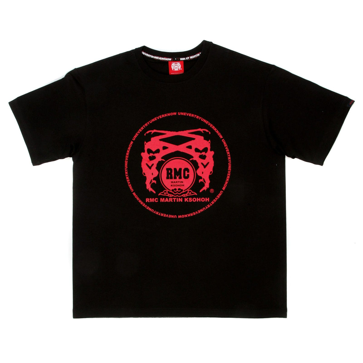 RMC MARTIN KSOHOH REGULAR FIT SHORT SLEEVE CREW NECK BLACK T SHIRT WITH RED LOGO PRINT REDM0099
