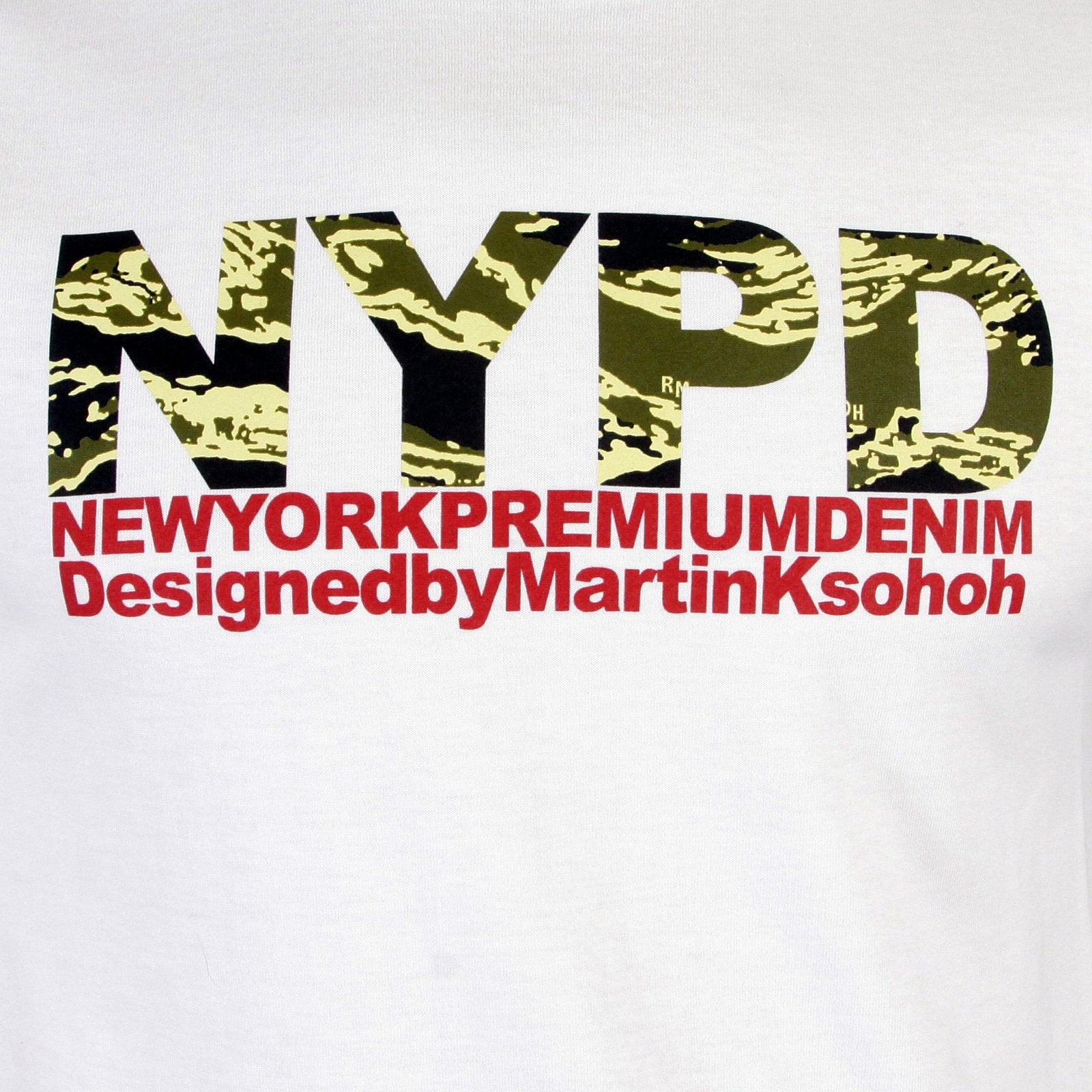 RMC MARTIN KSOHOH SHORT SLEEVE RQT11063 REGULAR FIT CREW NECK WHITE T SHIRT WITH NYPD CAMO PRINT REDM0992