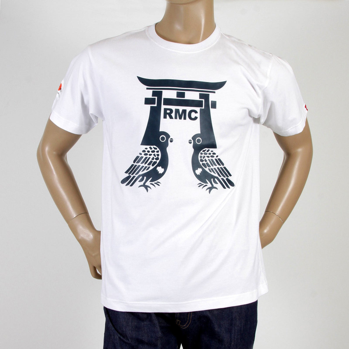 RMC JEANS REGULAR FIT RQT11065 CREWNECK SHORT SLEEVED PIGEON WHITE T-SHIRT WITH NAVY PIGEON PRINT REDM0