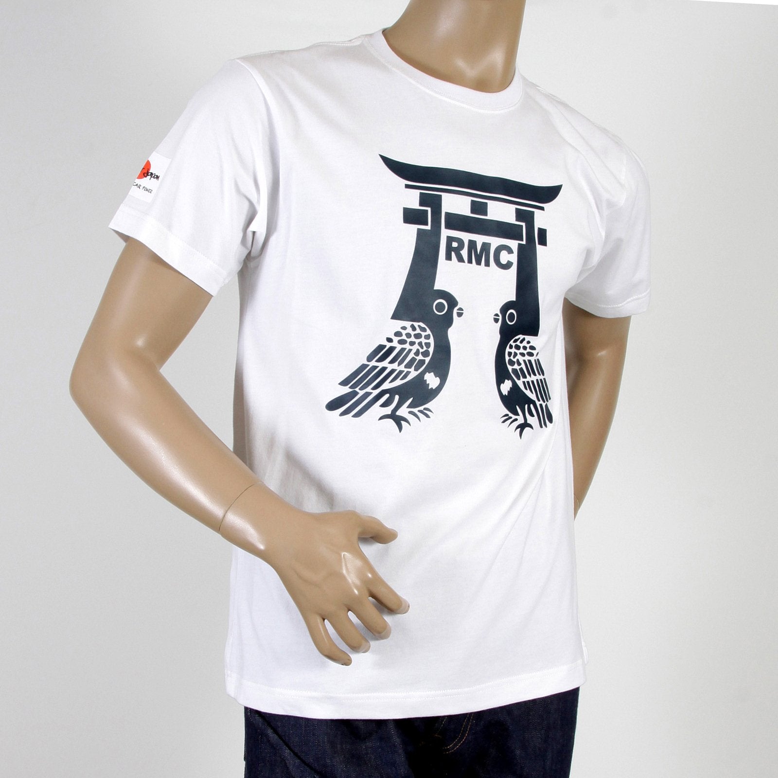 RMC JEANS REGULAR FIT RQT11065 CREWNECK SHORT SLEEVED PIGEON WHITE T-SHIRT WITH NAVY PIGEON PRINT REDM0