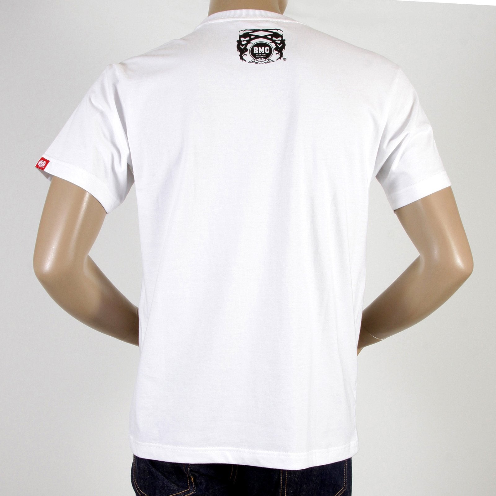 RMC JEANS REGULAR FIT RQT11065 CREWNECK SHORT SLEEVED PIGEON WHITE T-SHIRT WITH NAVY PIGEON PRINT REDM0