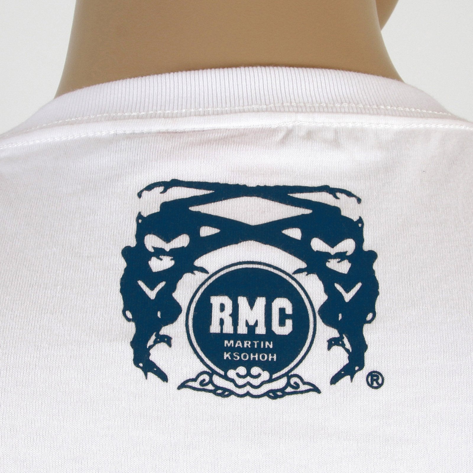 RMC JEANS REGULAR FIT RQT11065 CREWNECK SHORT SLEEVED PIGEON WHITE T-SHIRT WITH NAVY PIGEON PRINT REDM0