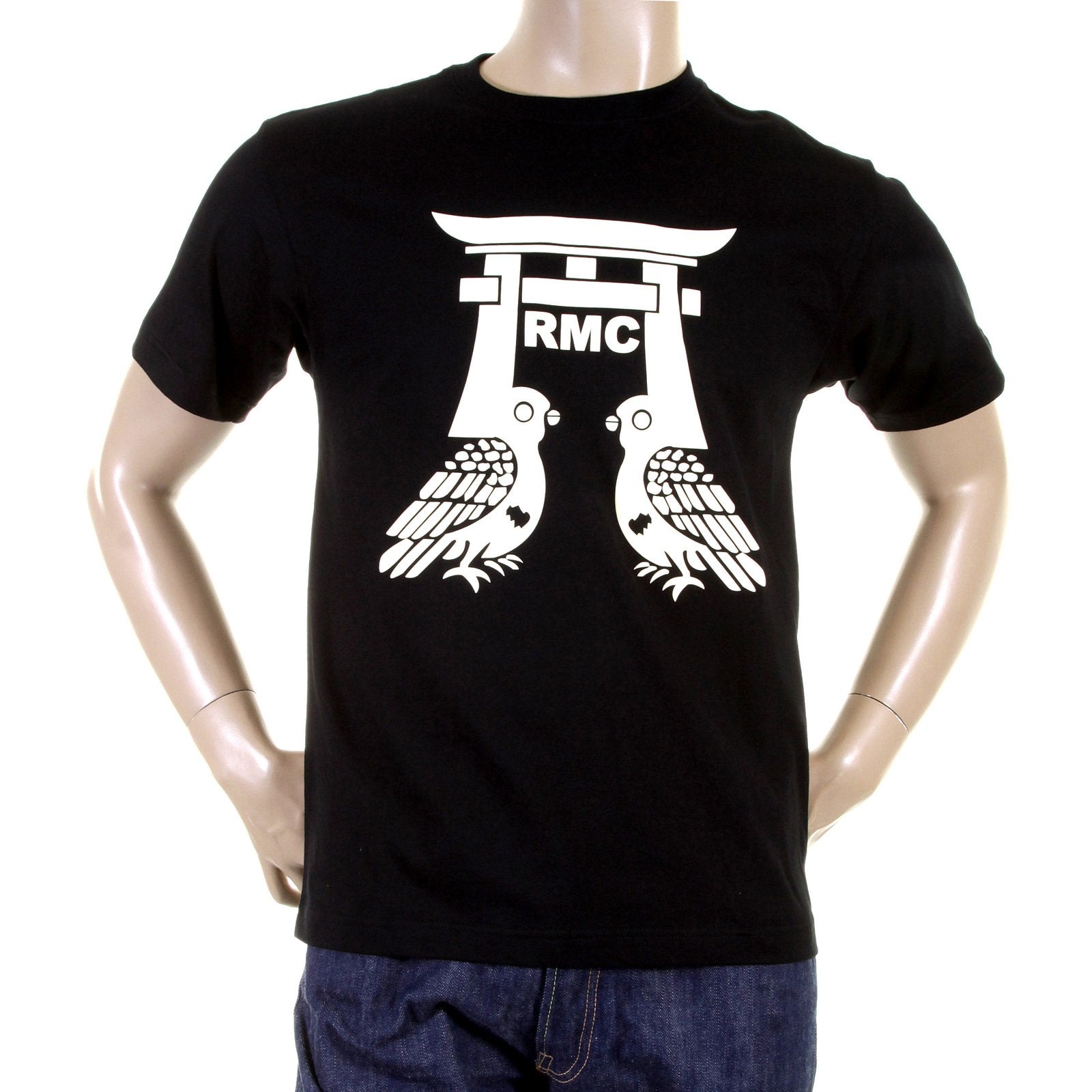 RMC MARTIN KSOHOH SHORT SLEEVE RQT11065 REGULAR FIT CREW NECK PIGEON CREAM PRINTED T-SHIRT IN BLACK REDM0982