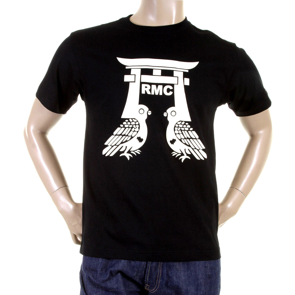 RMC MARTIN KSOHOH SHORT SLEEVE RQT11065 REGULAR FIT CREW NECK PIGEON CREAM PRINTED T-SHIRT IN BLACK REDM0982