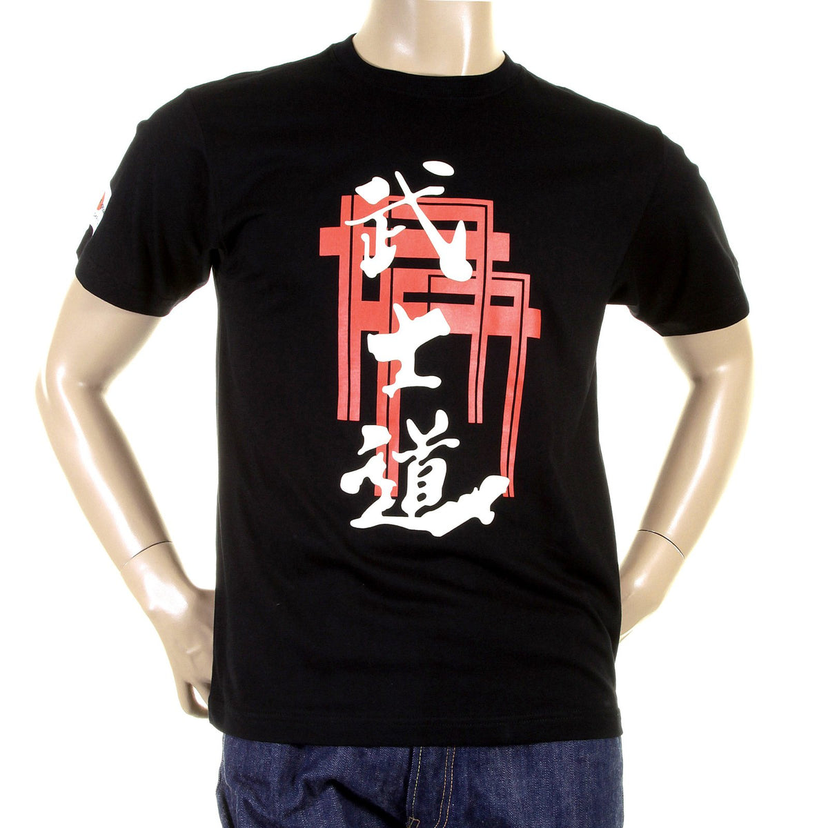 RMC MARTIN KSOHOH MENS REGULAR FIT RQT11064 CREWNECK SHORT SLEEVED BLACK T-SHIRT WITH BUSHIDO PRINT REDM0985