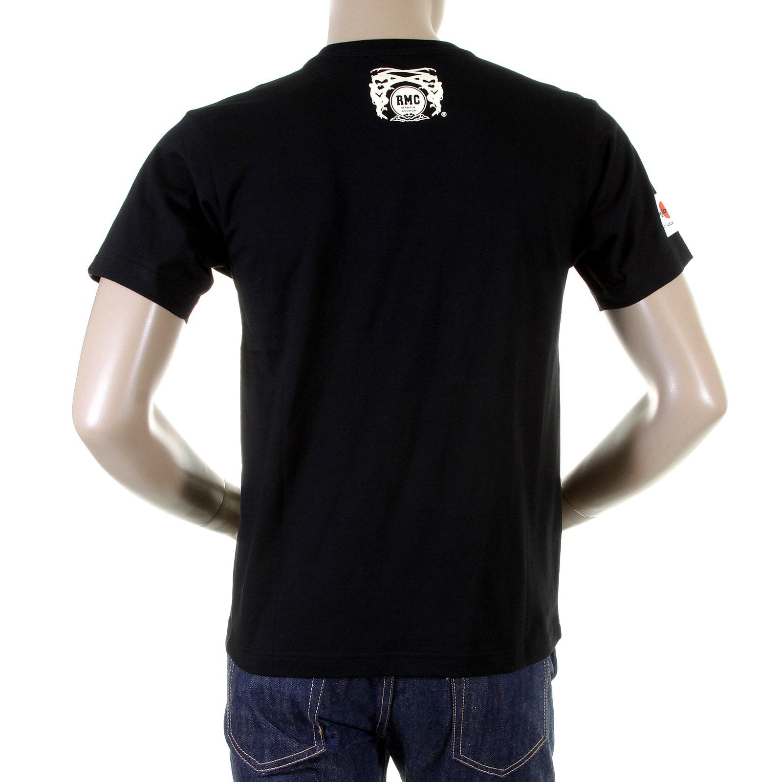 RMC MARTIN KSOHOH MENS REGULAR FIT RQT11064 CREWNECK SHORT SLEEVED BLACK T-SHIRT WITH BUSHIDO PRINT REDM0985