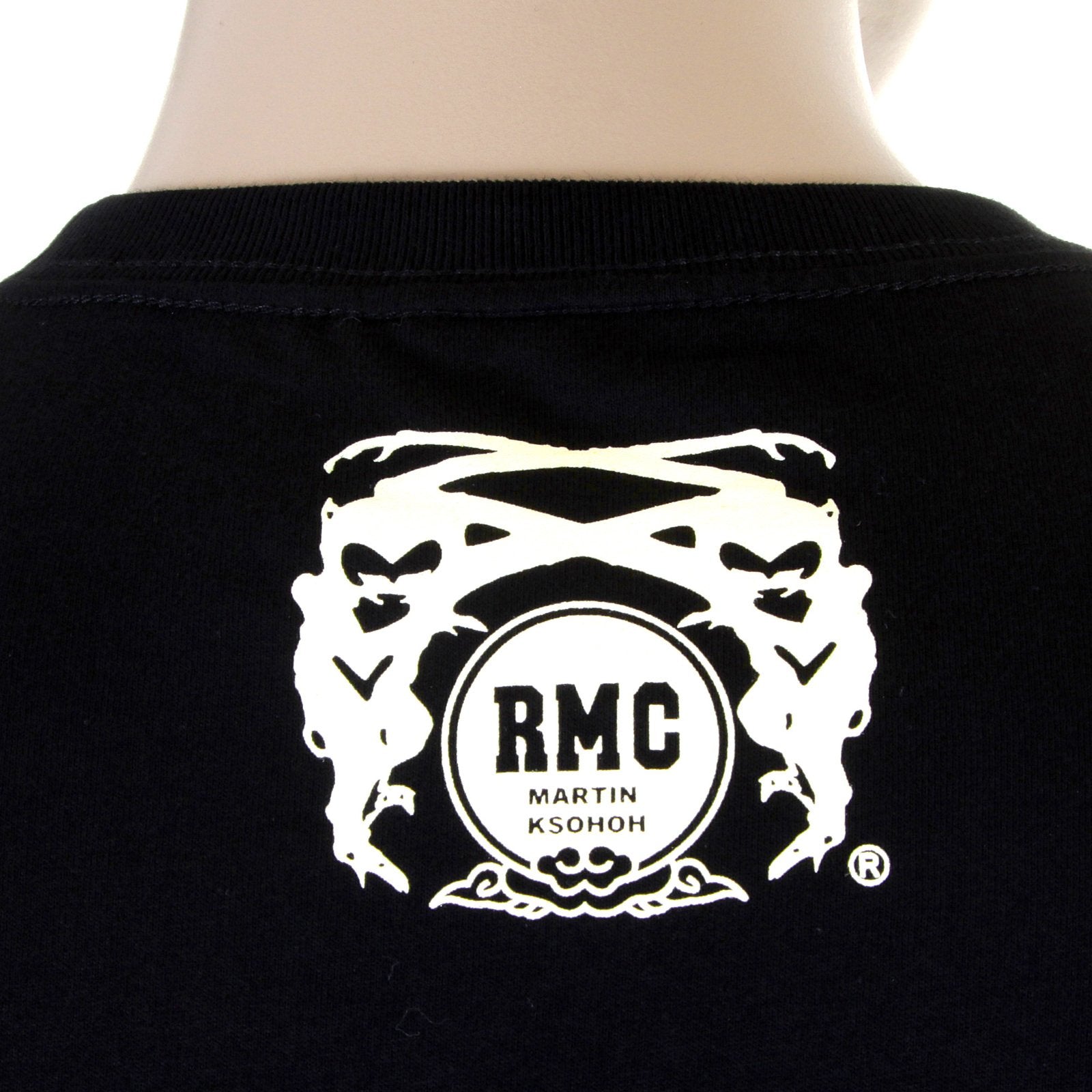 RMC MARTIN KSOHOH MENS REGULAR FIT RQT11064 CREWNECK SHORT SLEEVED BLACK T-SHIRT WITH BUSHIDO PRINT REDM0985