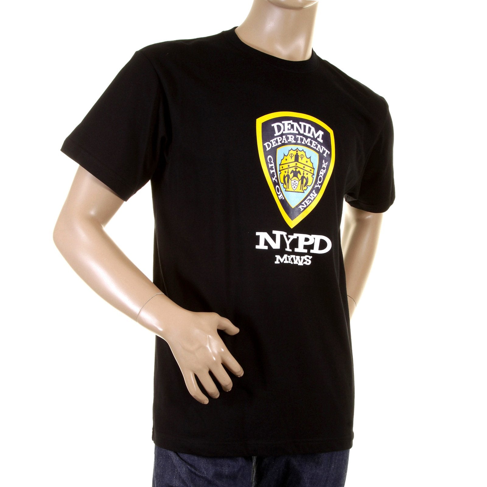 RMC MARTIN KSOHOH REGULAR FIT RQT11066 CREW NECK SHORT SLEEVE BLACK T SHIRT WITH DENIM DEPARTMENT PRINT REDM0996