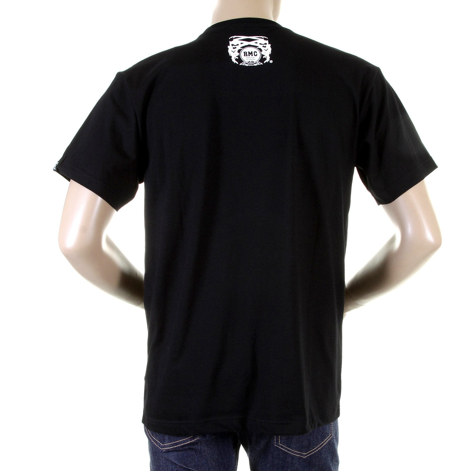 RMC MARTIN KSOHOH REGULAR FIT RQT11066 CREW NECK SHORT SLEEVE BLACK T SHIRT WITH DENIM DEPARTMENT PRINT REDM0996