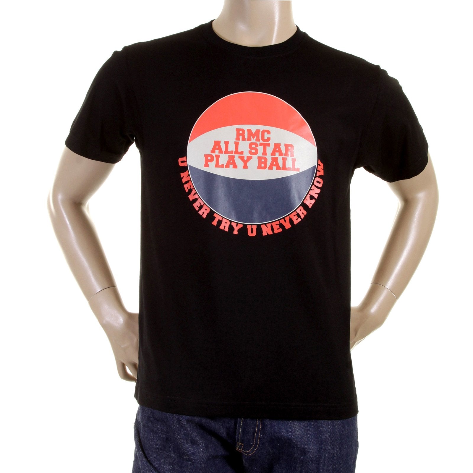 RMC MARTIN KSOHOH CREW NECK REGULAR FIT RQT1077 SHORT SLEEVE BLACK T SHIRT WITH BASKETBALL PRINT REDM0970