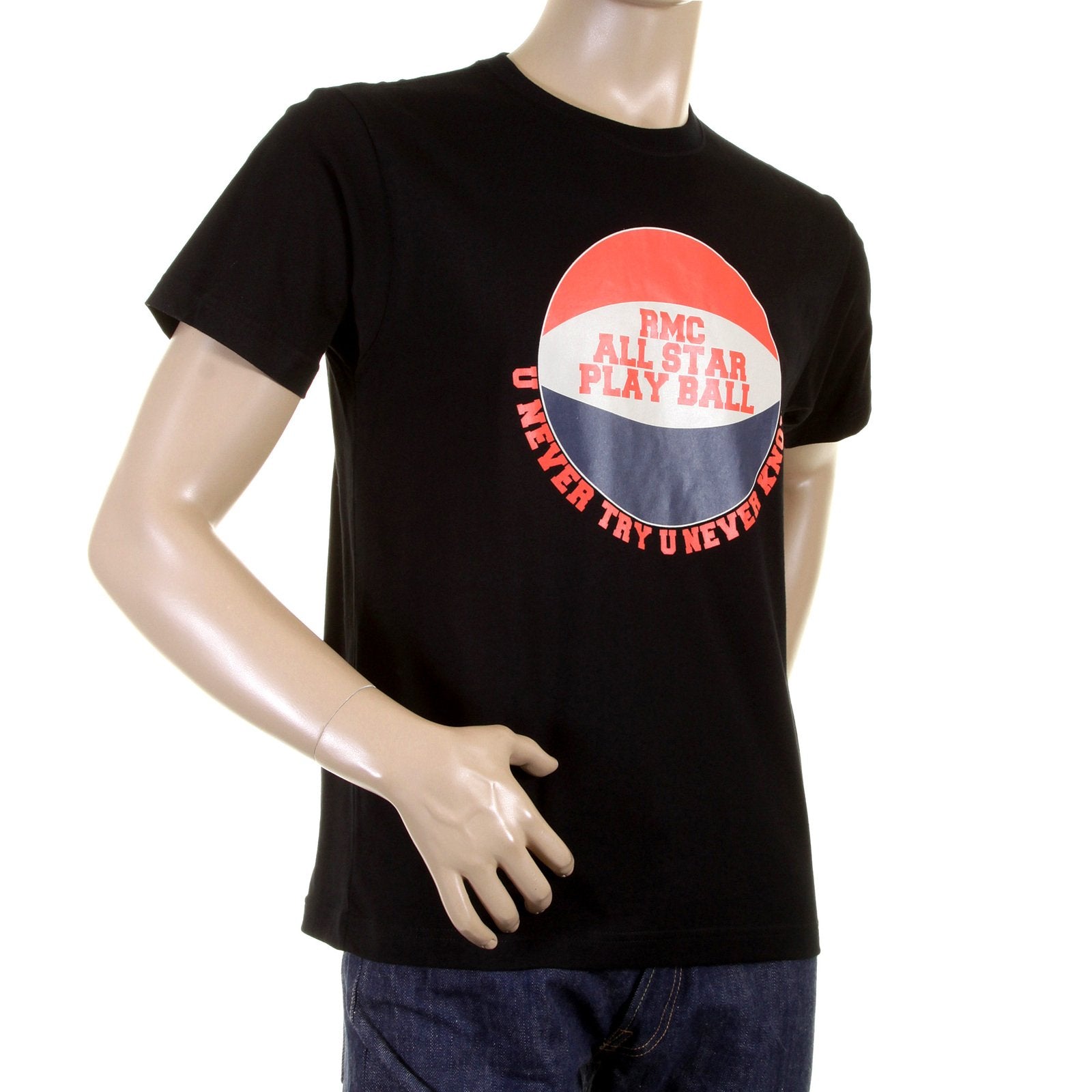 RMC MARTIN KSOHOH CREW NECK REGULAR FIT RQT1077 SHORT SLEEVE BLACK T SHIRT WITH BASKETBALL PRINT REDM0970
