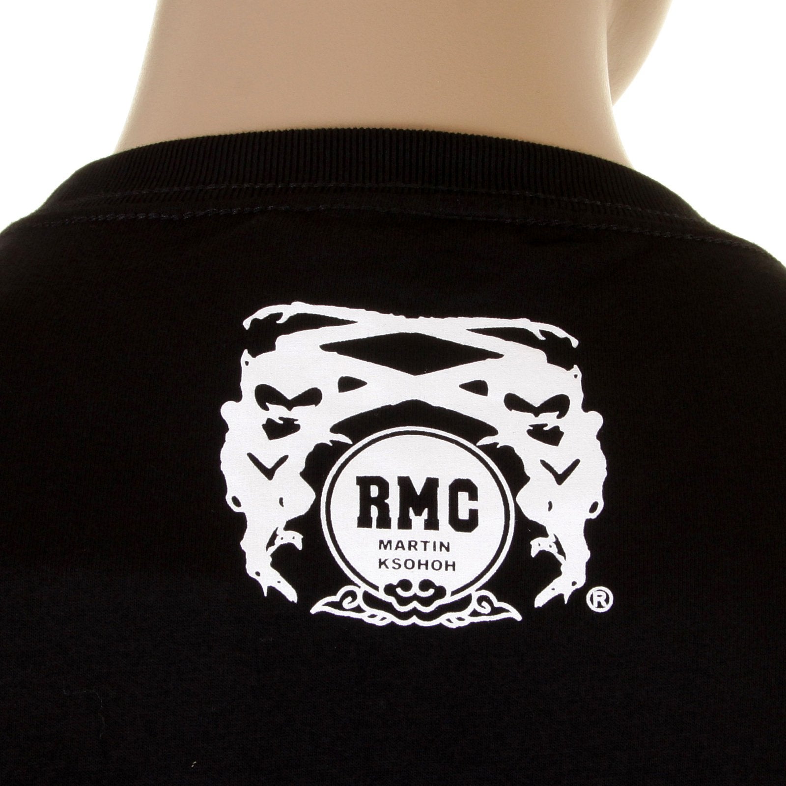 RMC JEANS BLACK RIBBED CREWNECK REGULAR FIT RQT11067 SHORT SLEEVE FBI PRINTED COTTON T-SHIRT REDM0993