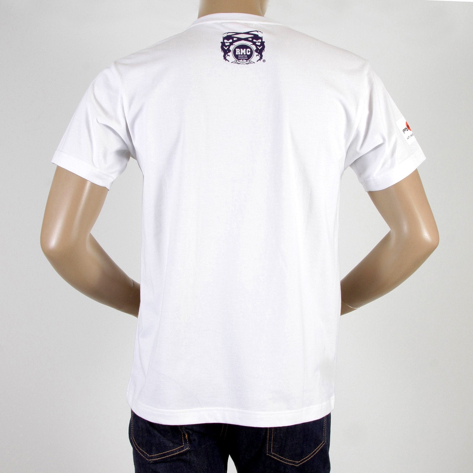RMC MARTIN KSOHOH SHORT SLEEVE RQT11074 WHITE REGULAR FIT CREW NECK T SHIRT WITH KAMON 2 PRINT REDM0964