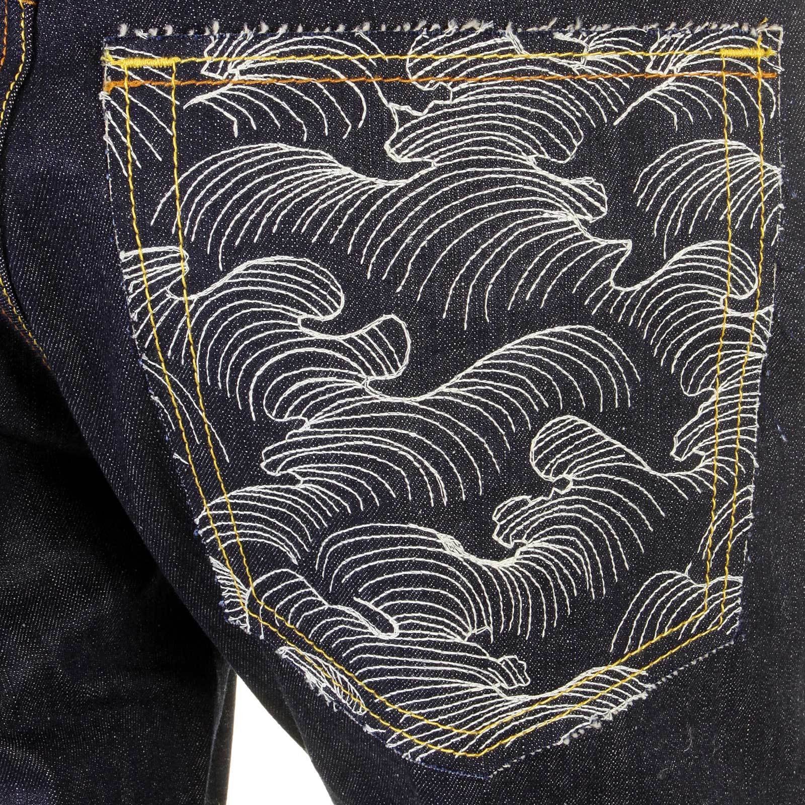 RMC JEANS WHITE PAINTED LOGO SUPER EXCLUSIVE DARK INDIGO 1001 MODEL SLIM FIT RAW DENIM JEANS FOR MEN REDM0444