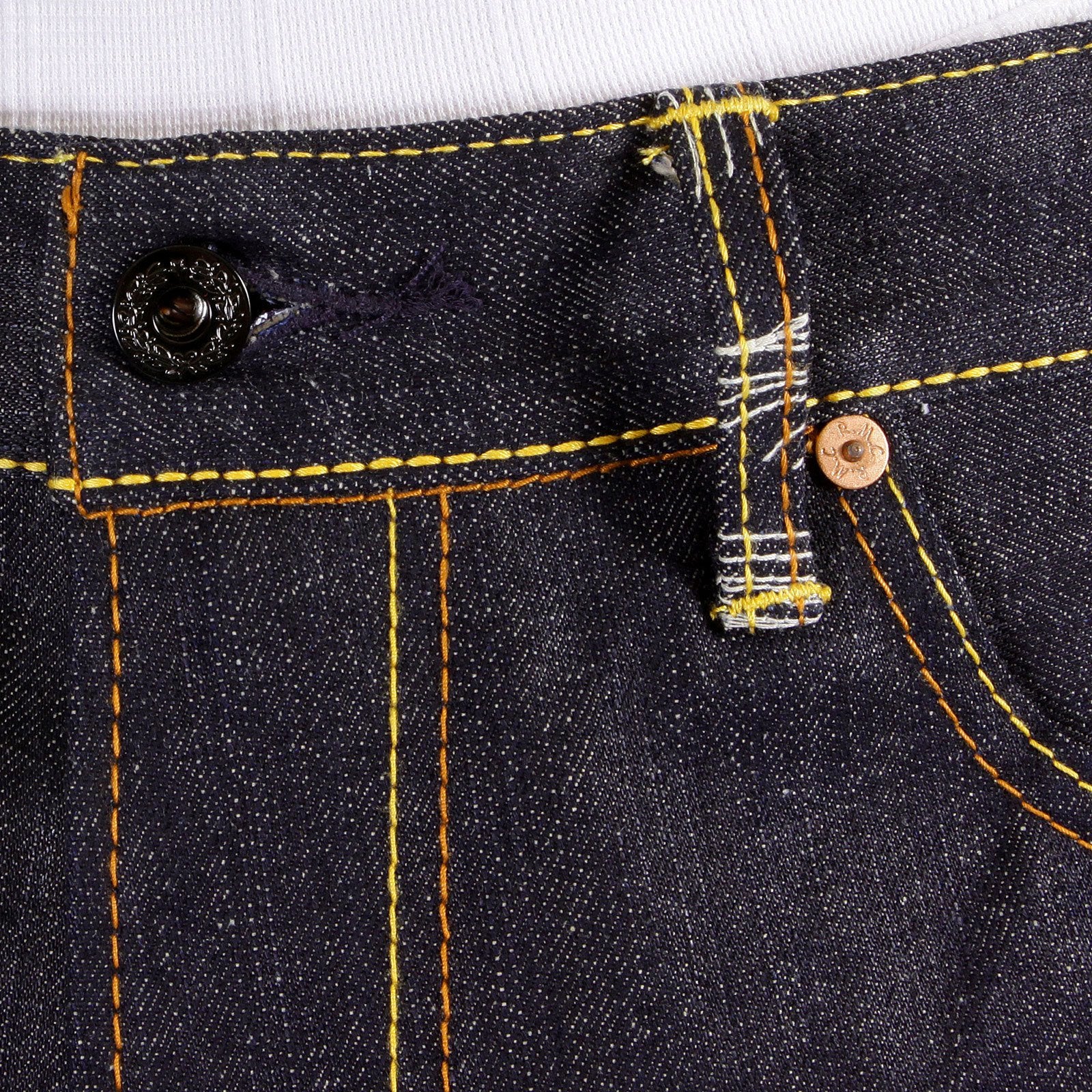 RMC JEANS WHITE PAINTED LOGO SUPER EXCLUSIVE DARK INDIGO 1001 MODEL SLIM FIT RAW DENIM JEANS FOR MEN REDM0444
