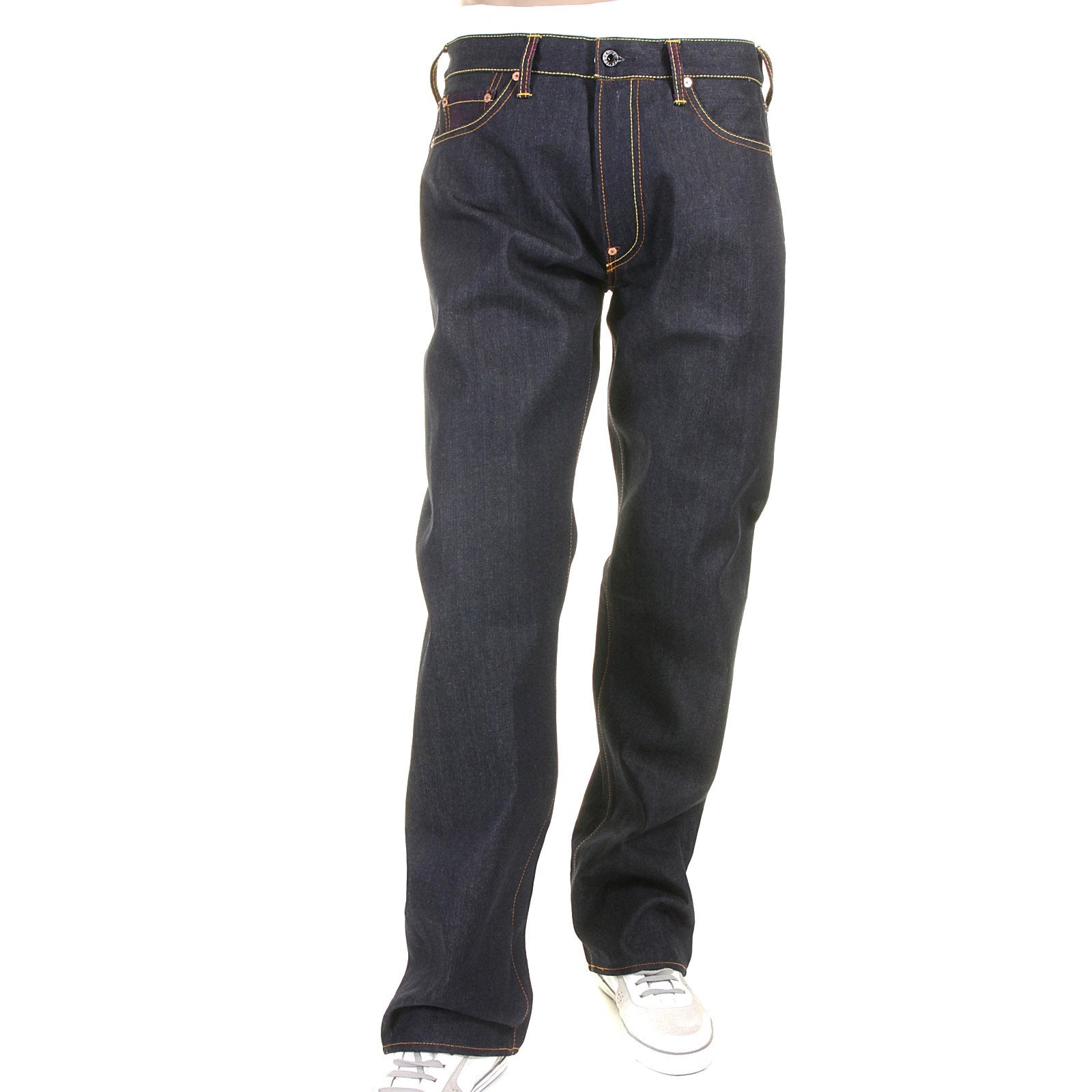 RMC JEANS VINTAGE CUT RAW DENIM DARK INDIGO JEANS WITH FULL BACK EMBROIDERED TSUNAMI WAVE IN PURPLE REDM1773