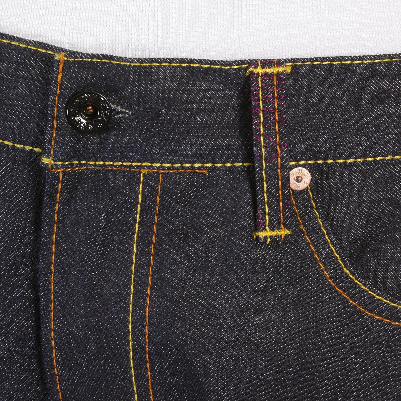 RMC JEANS VINTAGE CUT RAW DENIM DARK INDIGO JEANS WITH FULL BACK EMBROIDERED TSUNAMI WAVE IN PURPLE REDM1773