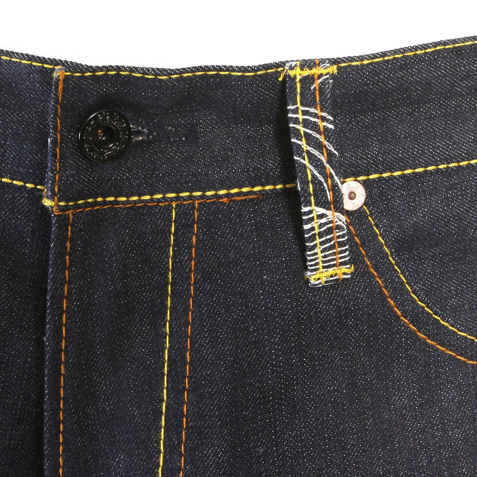 RMC MARTIN KSOHOH RARE VINTAGE CUT DARK INDIGO RAW DENIM JEANS WITH OFF WHITE TSUNAMI WAVE EMBROIDERY REDM1787