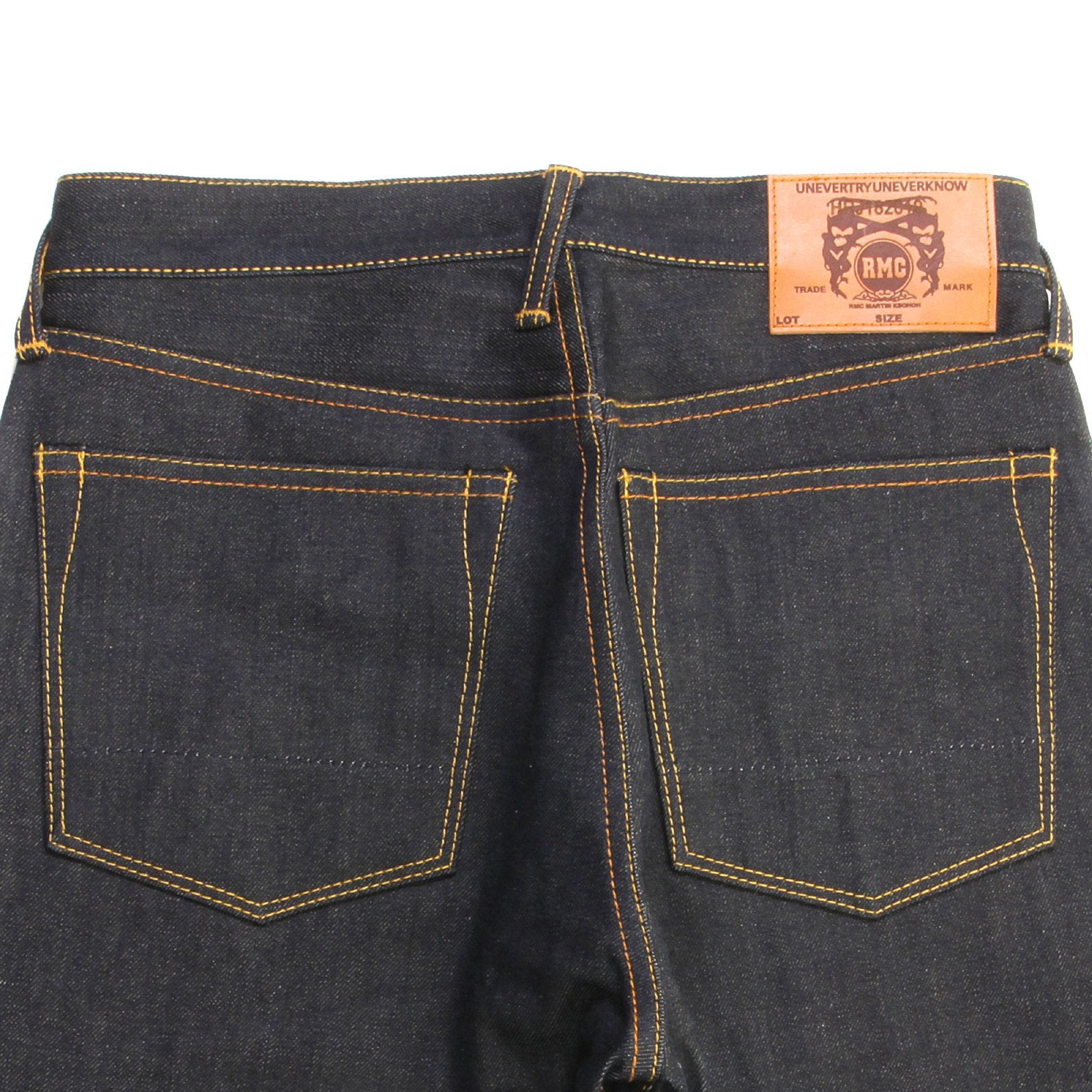 RMC MARTIN KSOHOH RAW UNWASHED VINTAGE FINISHED DRY DENIM JEANS IN DARK INDIGO REDM2285