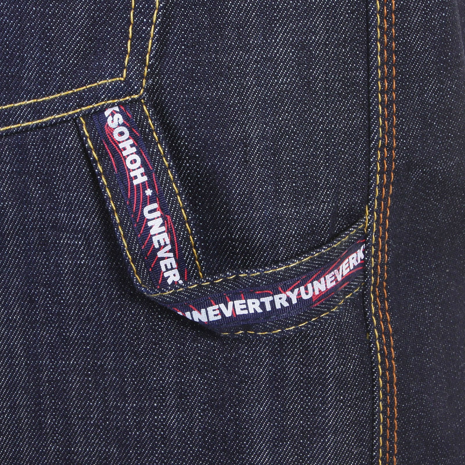 RMC JEANS LOGOA MENS CARGO DENIM SHORTS WITH SUPER EXCLUSIVE BLUE PAINTED LOGO REDM3733