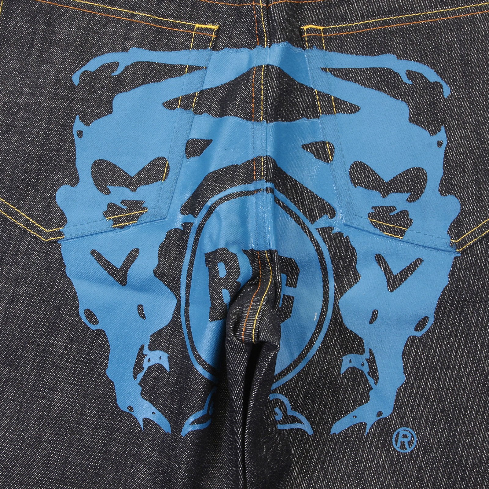 RMC JEANS LOGOA MENS CARGO DENIM SHORTS WITH SUPER EXCLUSIVE BLUE PAINTED LOGO REDM3733