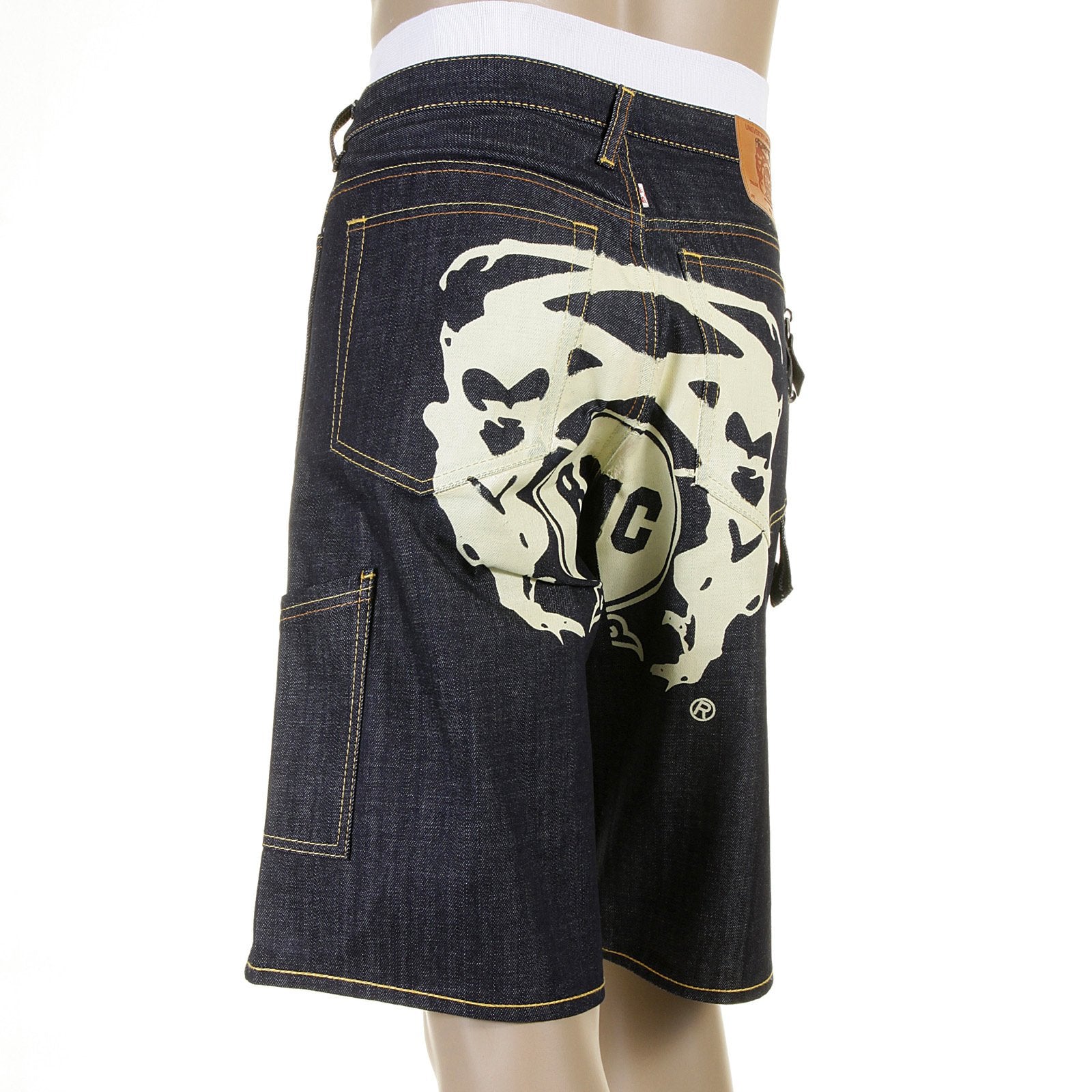RMC JEANS 100% COTTON MENS CARGO DENIM SHORTS WITH SUPER EXCLUSIVE OFF WHITE PAINTED LOGO REDM3734