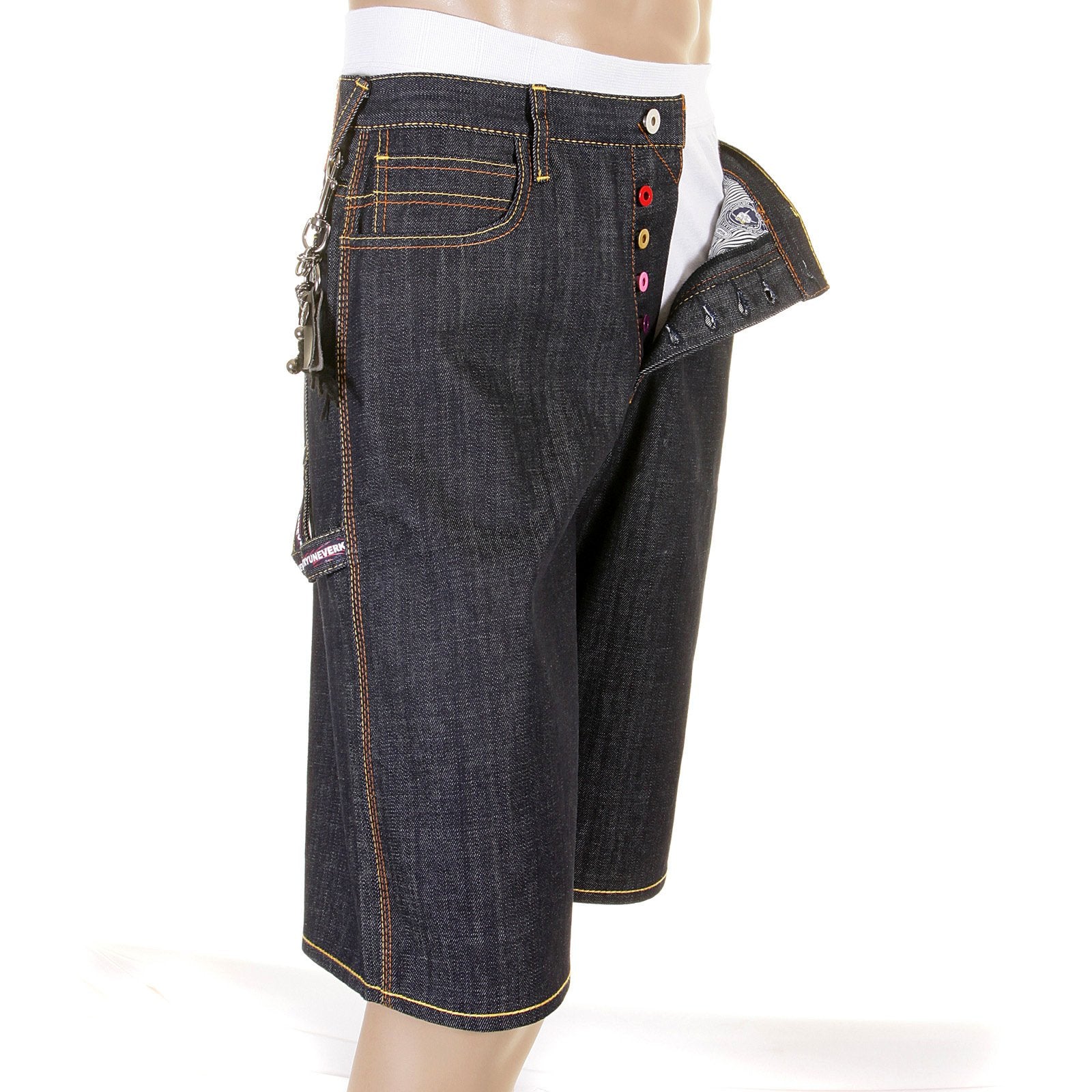 RMC JEANS 100% COTTON MENS CARGO DENIM SHORTS WITH SUPER EXCLUSIVE OFF WHITE PAINTED LOGO REDM3734