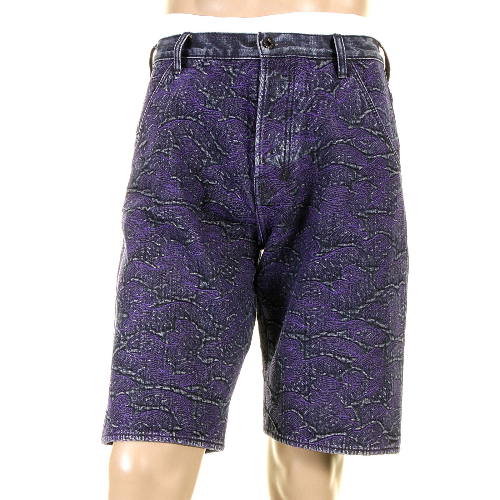 RMC JEANS GENUINE SELVEDGE DENIM SHORTS WITH SUPER EXCLUSIVE PURPLE TSUNAMI WAVE EMBROIDERY REDM3740