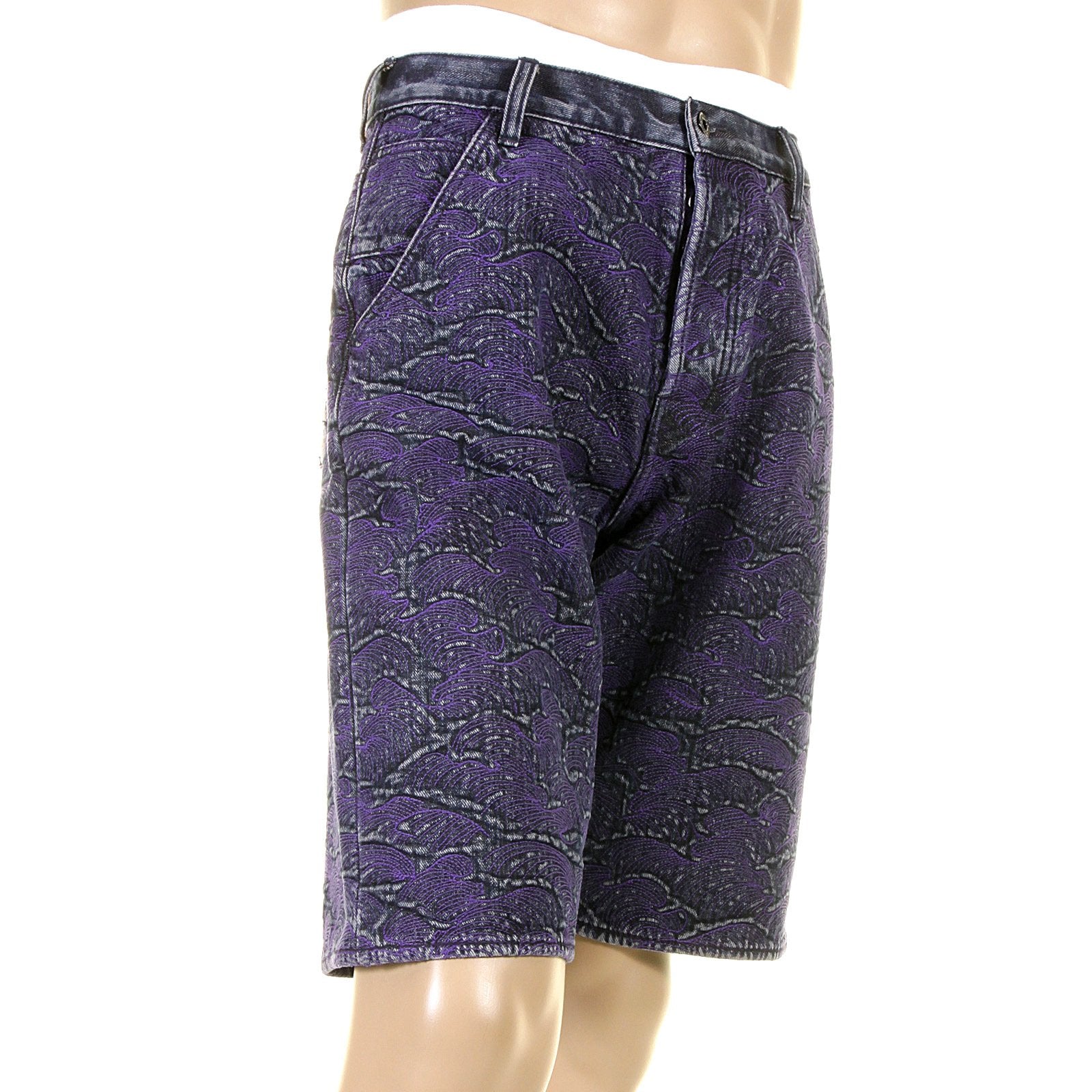 RMC JEANS GENUINE SELVEDGE DENIM SHORTS WITH SUPER EXCLUSIVE PURPLE TSUNAMI WAVE EMBROIDERY REDM3740