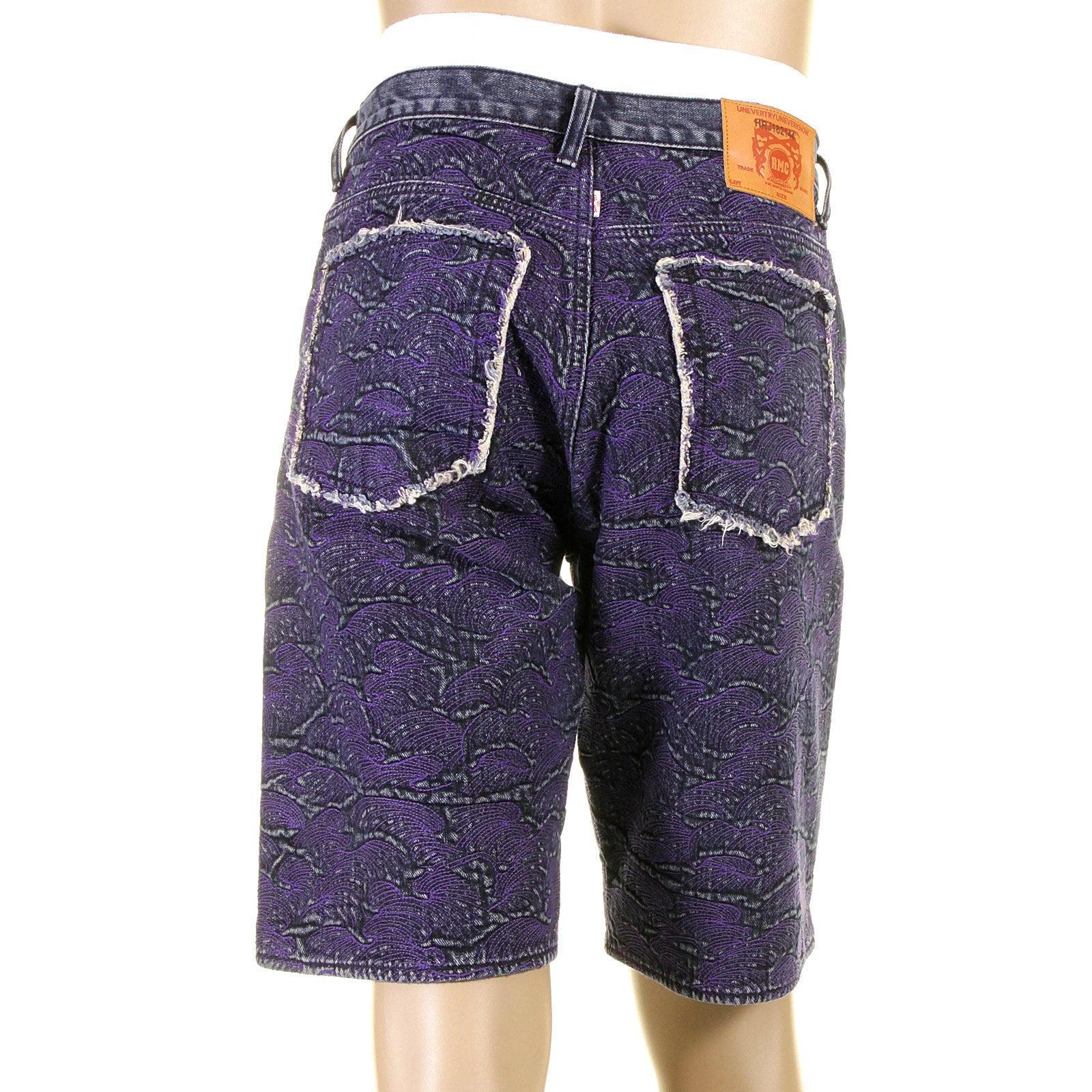 RMC JEANS GENUINE SELVEDGE DENIM SHORTS WITH SUPER EXCLUSIVE PURPLE TSUNAMI WAVE EMBROIDERY REDM3740