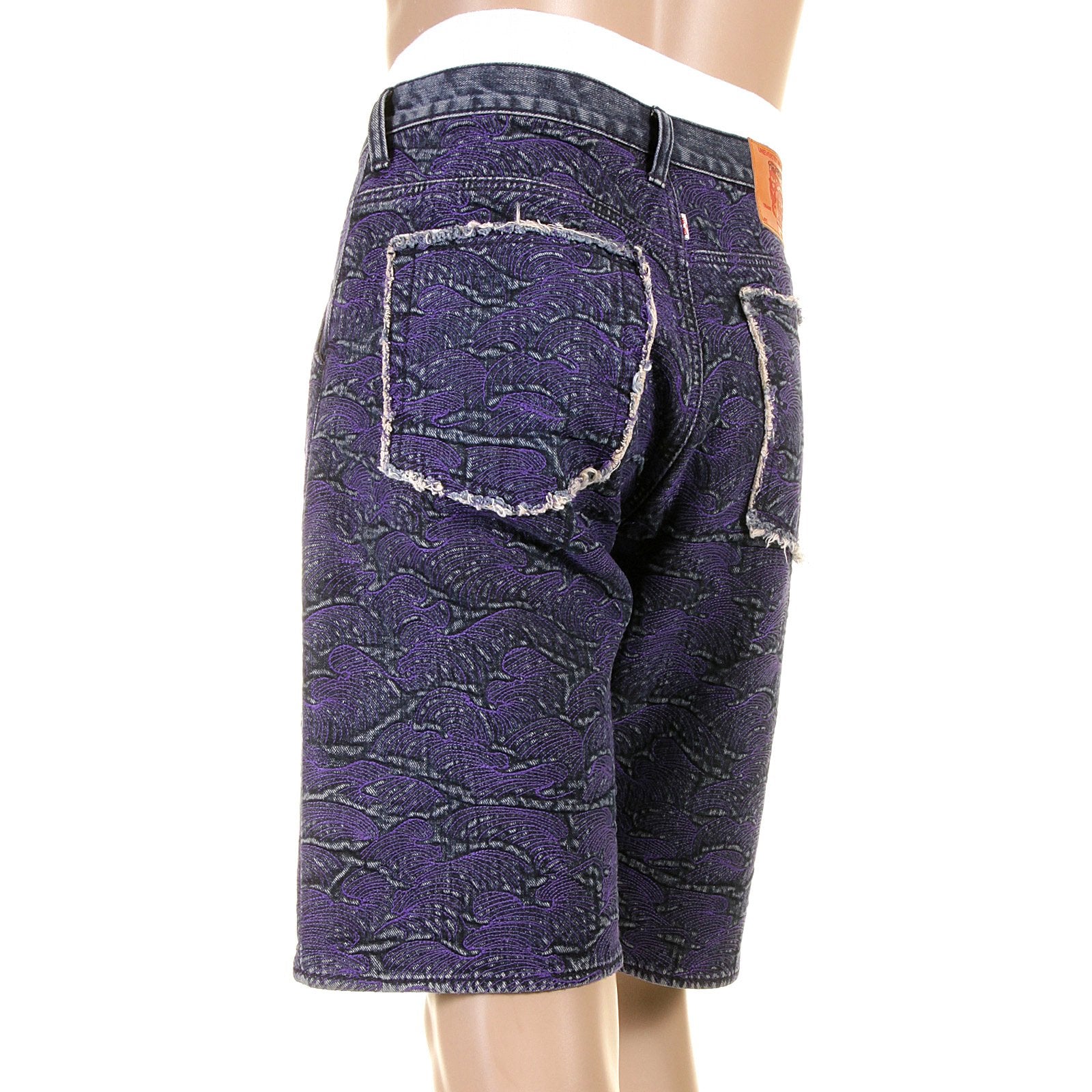 RMC JEANS GENUINE SELVEDGE DENIM SHORTS WITH SUPER EXCLUSIVE PURPLE TSUNAMI WAVE EMBROIDERY REDM3740