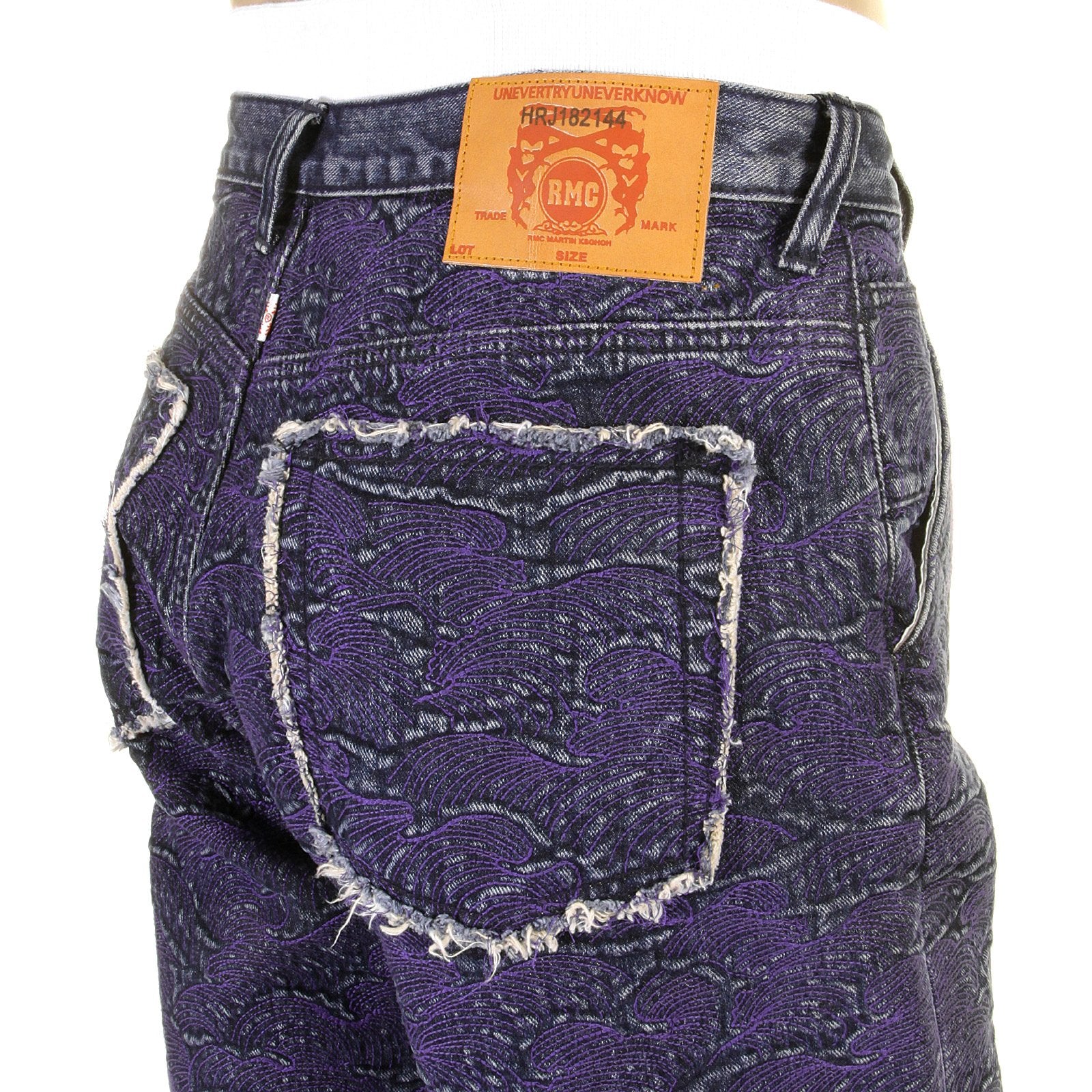 RMC JEANS GENUINE SELVEDGE DENIM SHORTS WITH SUPER EXCLUSIVE PURPLE TSUNAMI WAVE EMBROIDERY REDM3740
