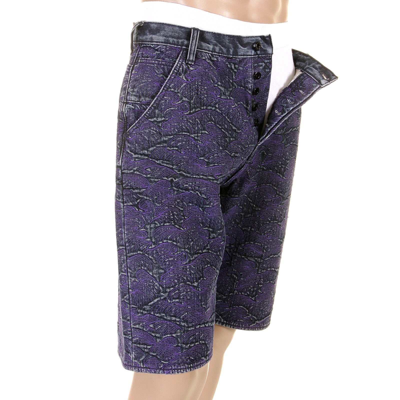 RMC JEANS GENUINE SELVEDGE DENIM SHORTS WITH SUPER EXCLUSIVE PURPLE TSUNAMI WAVE EMBROIDERY REDM3740