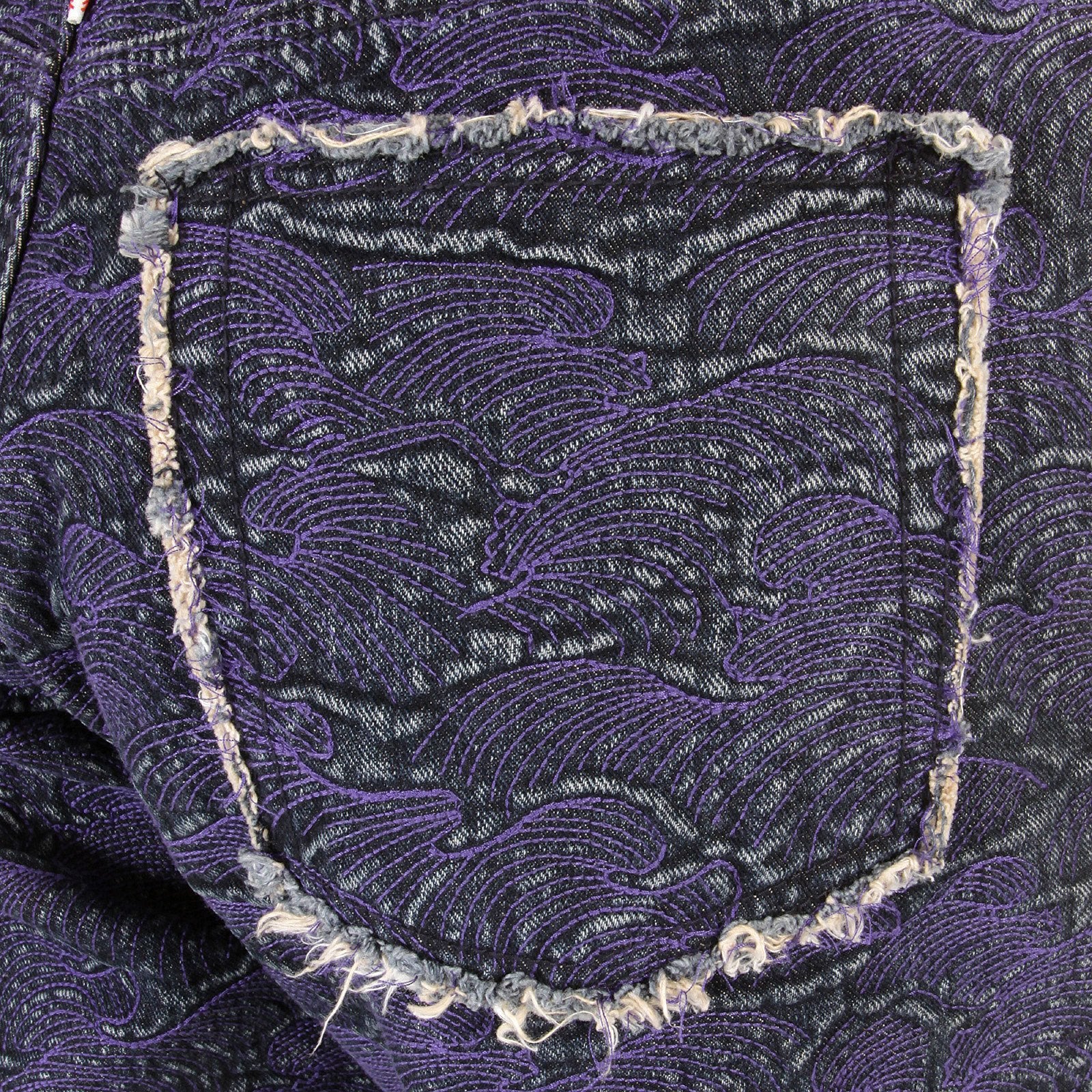 RMC JEANS GENUINE SELVEDGE DENIM SHORTS WITH SUPER EXCLUSIVE PURPLE TSUNAMI WAVE EMBROIDERY REDM3740