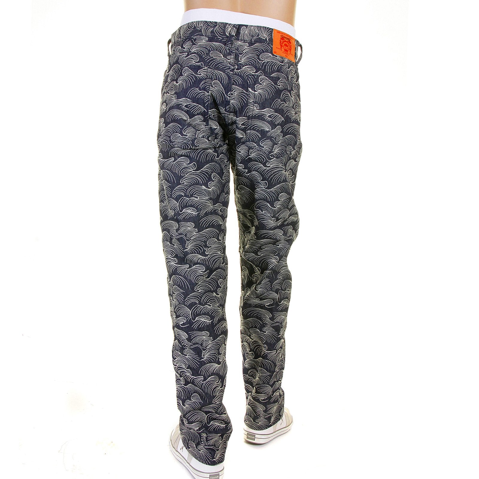 RMC MARTIN KSOHOH 1001 MODEL MENS DENIM JEANS WITH FULL WHITE TSUNAMI WAVE EMBROIDERY REDM5217
