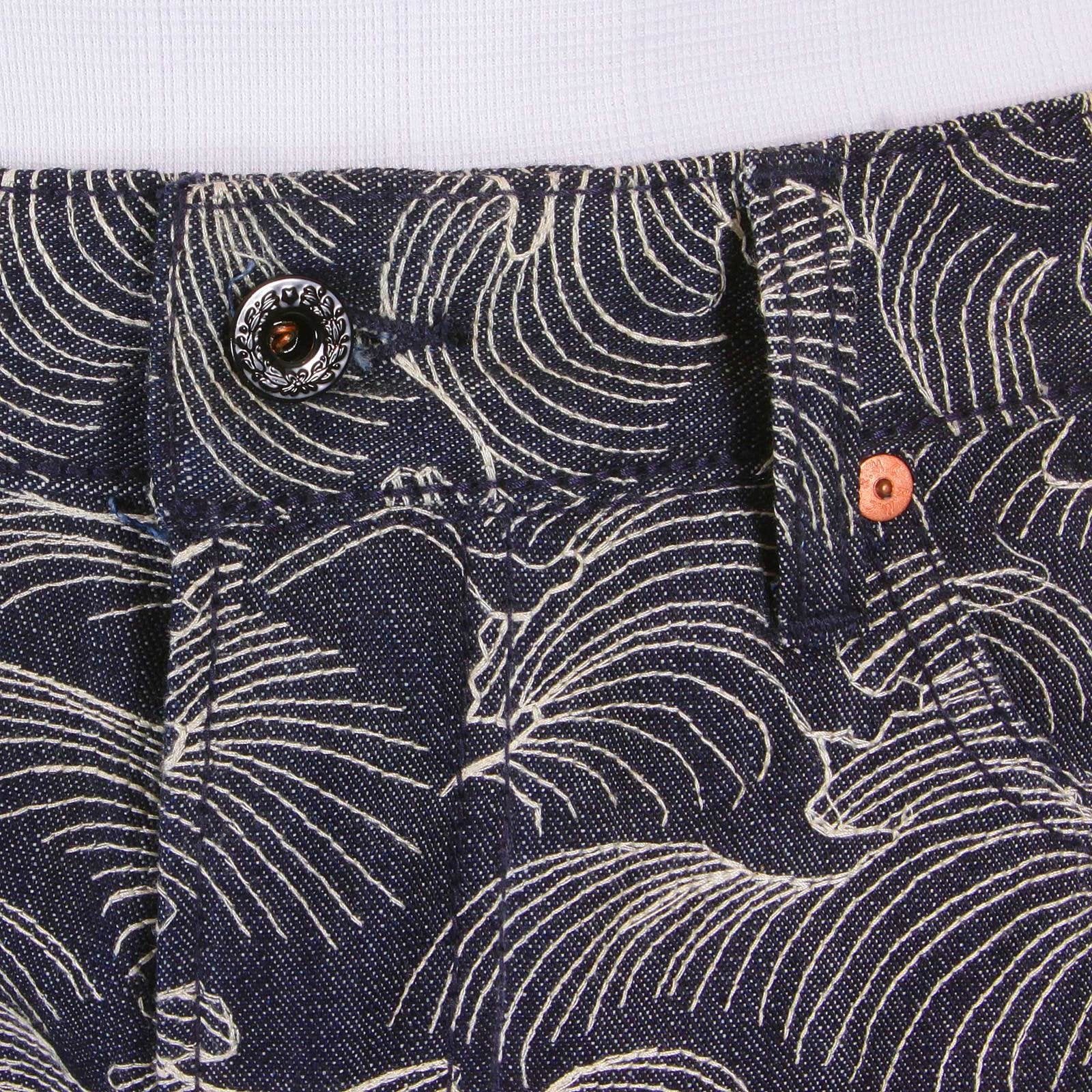 RMC MARTIN KSOHOH 1001 MODEL MENS DENIM JEANS WITH FULL WHITE TSUNAMI WAVE EMBROIDERY REDM5217