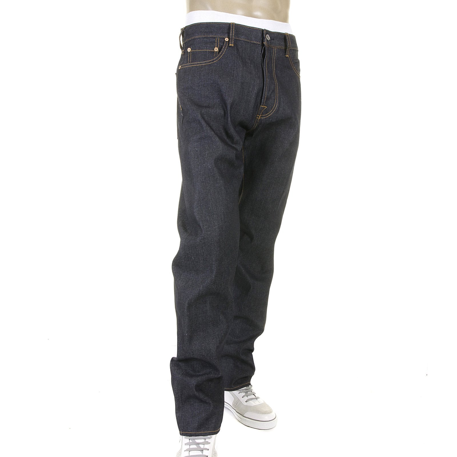 RMC SUPER EXCLUSIVE YELLOW HAND PAINTED DARK INDIGO SLIM CUT 1001 MODEL RAW DENIM JEANS FOR MEN REDM5648
