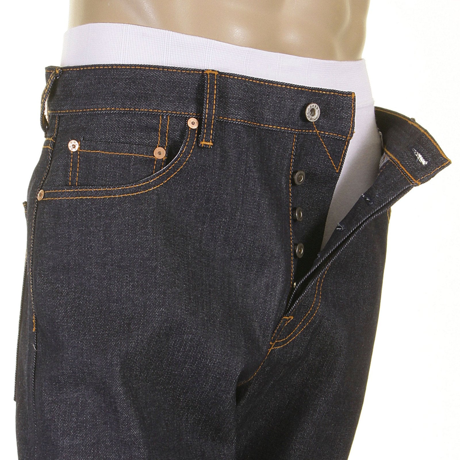 RMC SUPER EXCLUSIVE YELLOW HAND PAINTED DARK INDIGO SLIM CUT 1001 MODEL RAW DENIM JEANS FOR MEN REDM5648