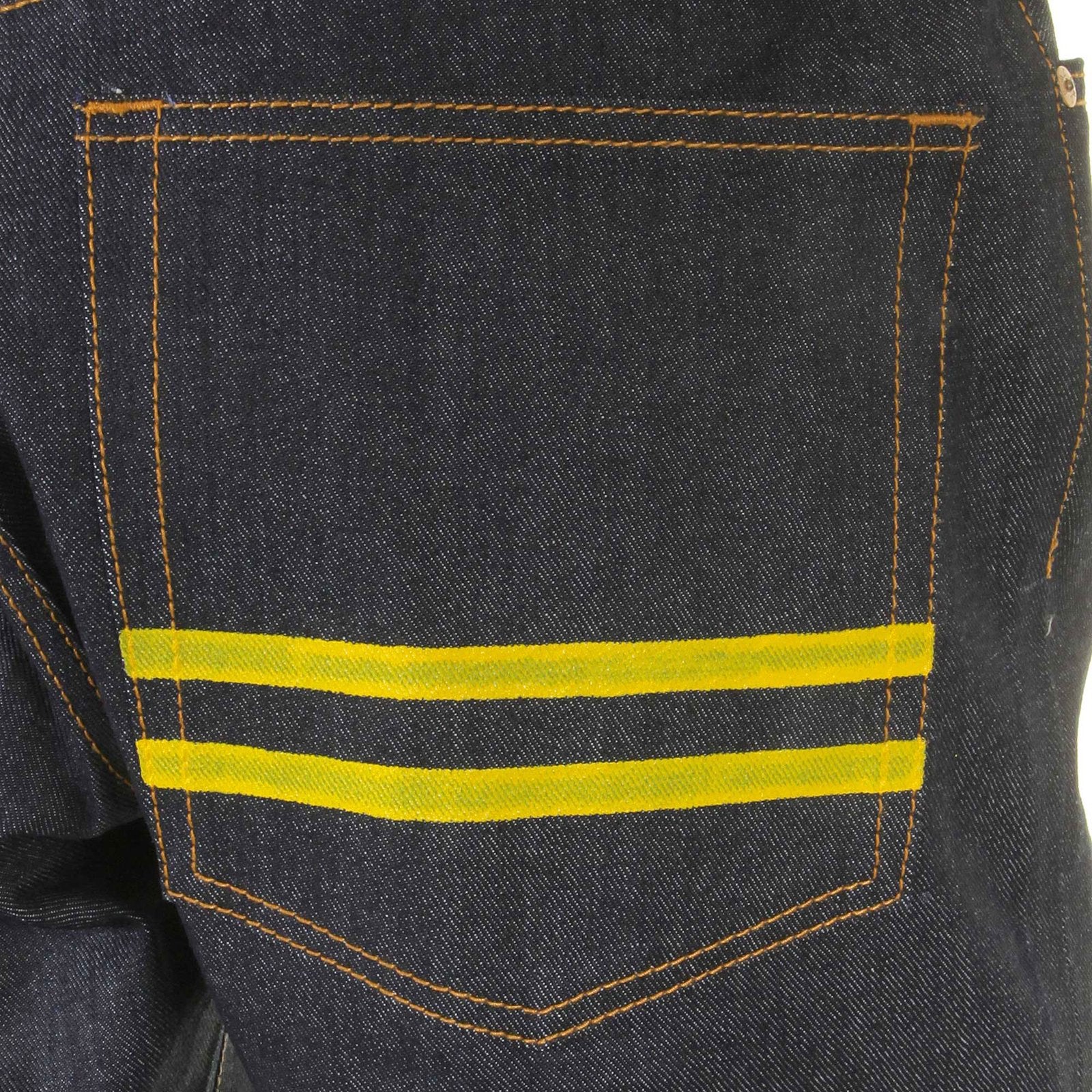 RMC SUPER EXCLUSIVE YELLOW HAND PAINTED DARK INDIGO SLIM CUT 1001 MODEL RAW DENIM JEANS FOR MEN REDM5648