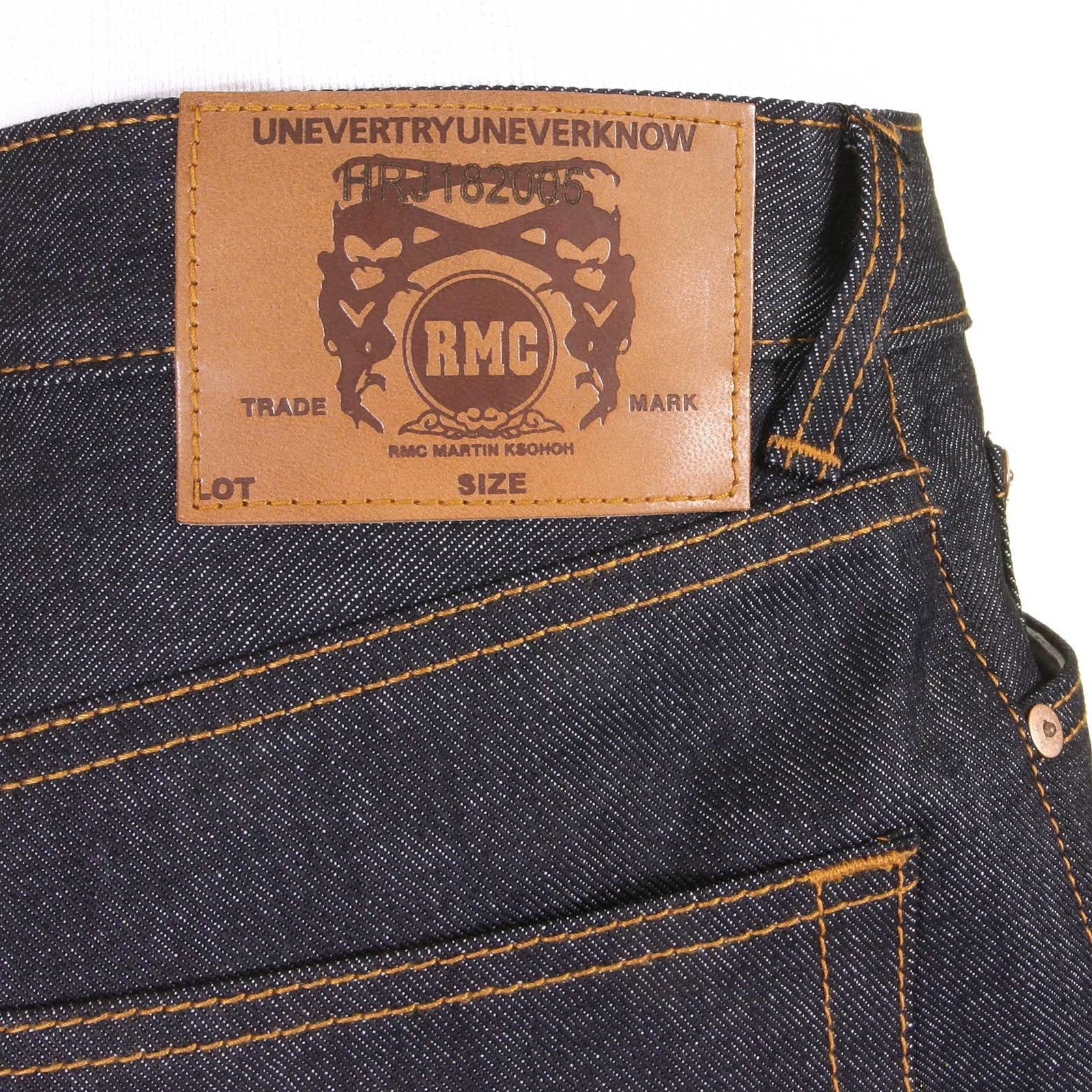 RMC SUPER EXCLUSIVE YELLOW HAND PAINTED DARK INDIGO SLIM CUT 1001 MODEL RAW DENIM JEANS FOR MEN REDM5648