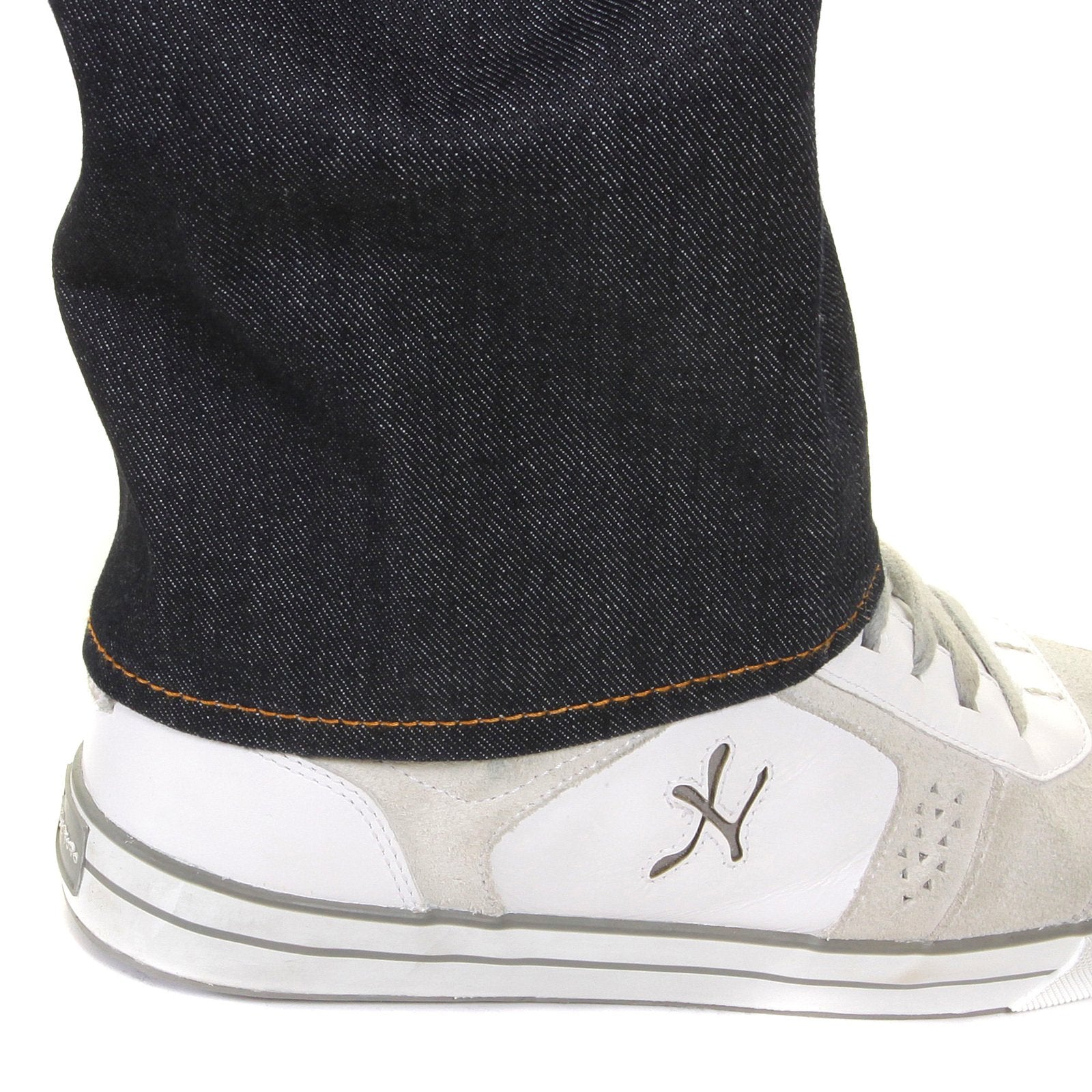 RMC JEANS HAND PAINTED OFF WHITE DARK INDIGO SLIM FIT 1001 MODEL SELVEDGE RAW DENIM JEANS FOR MEN REDM5652