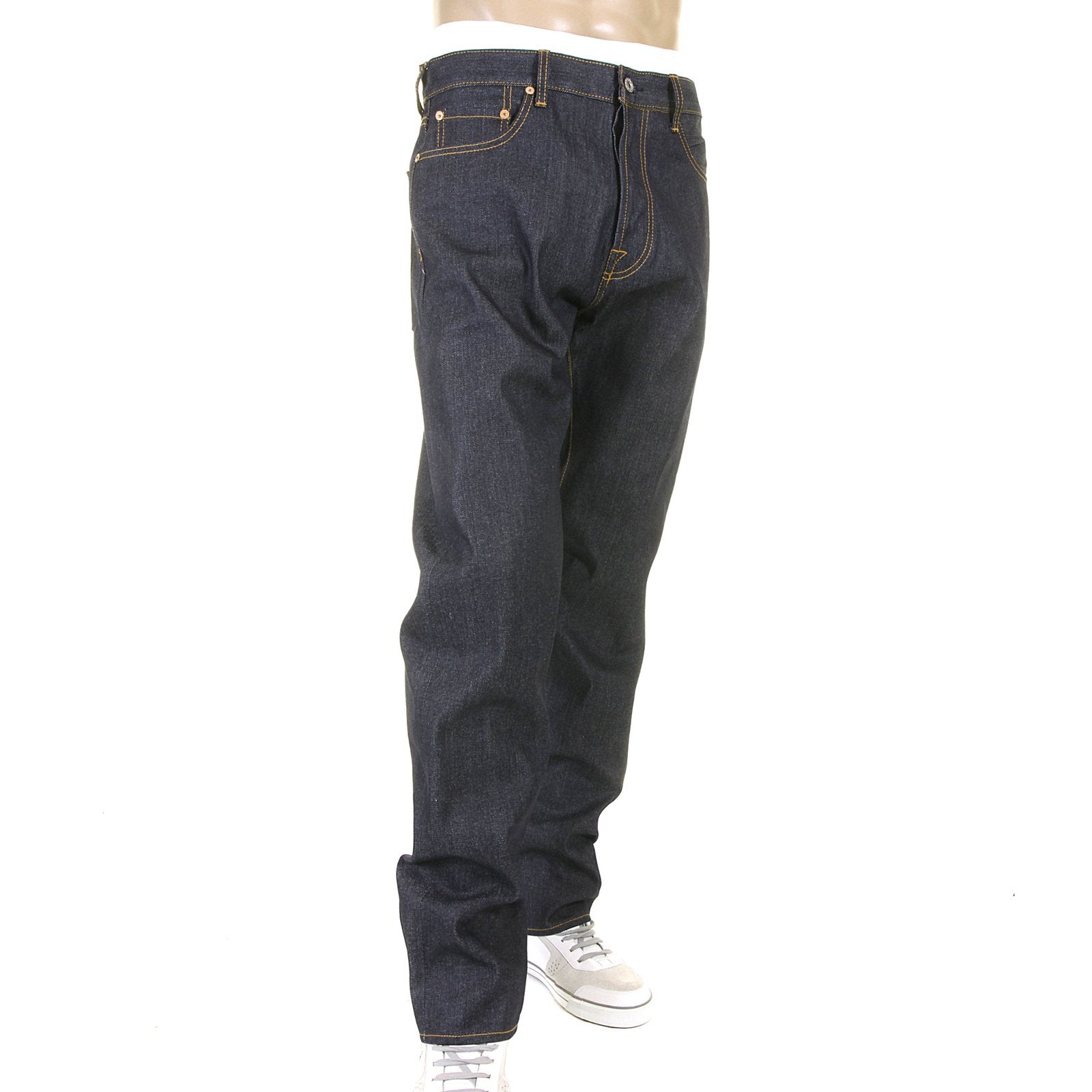 RMC JEANS HAND PAINTED OFF WHITE DARK INDIGO SLIM FIT 1001 MODEL SELVEDGE RAW DENIM JEANS FOR MEN REDM5652